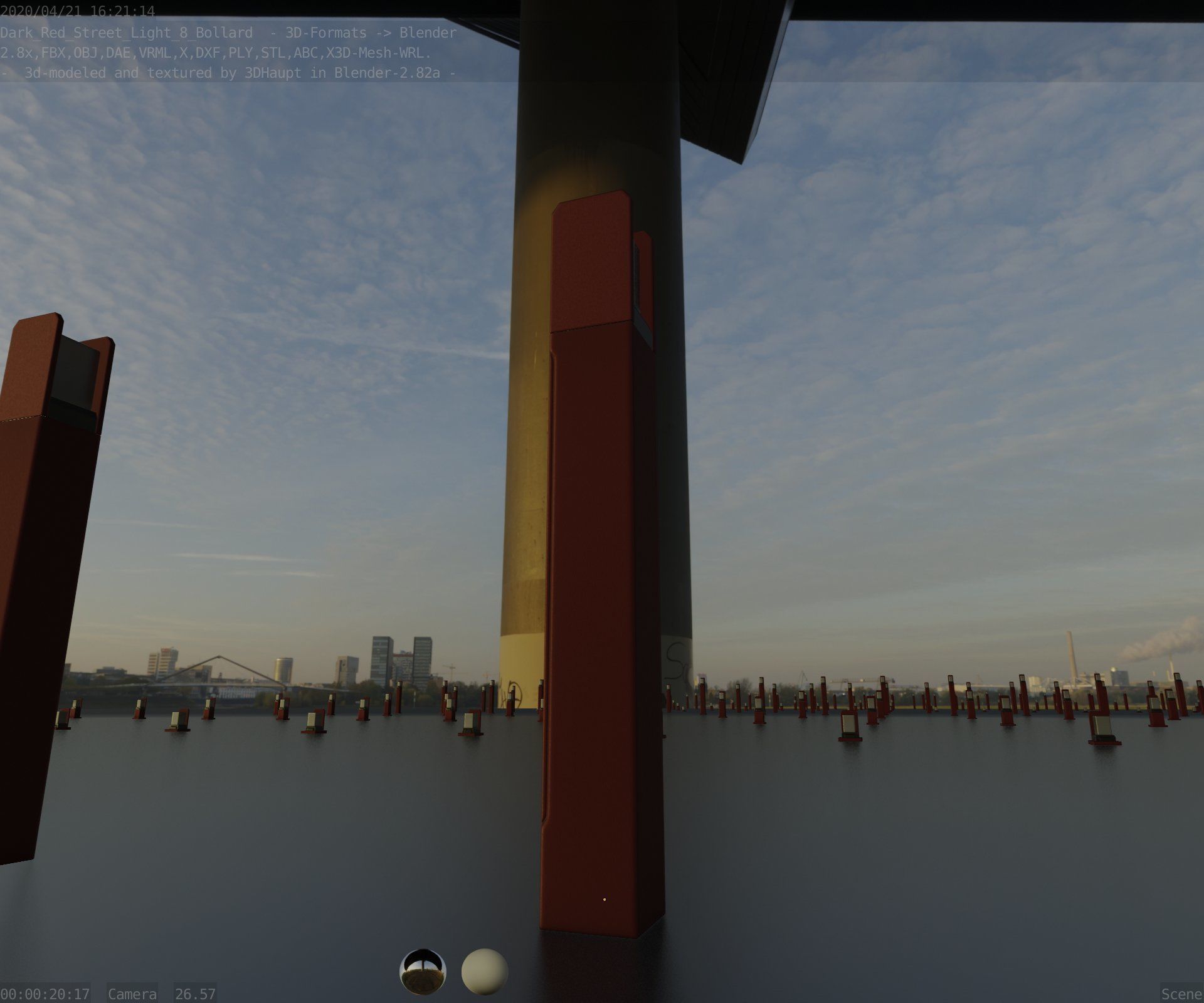 Street Light 8 Bollard 800mm Dark Red Version 4 Low-poly 3D model_97