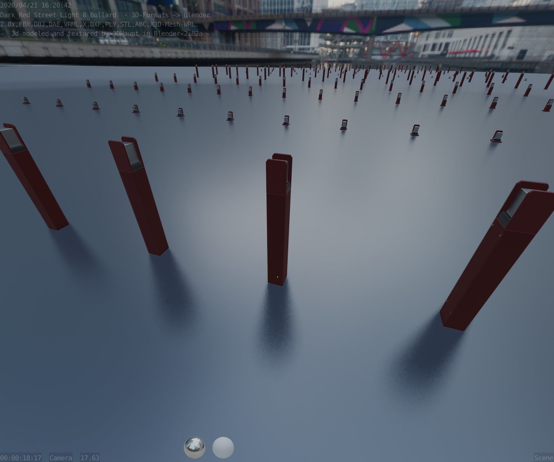 Street Light 8 Bollard 800mm Dark Red Version 4 Low-poly 3D model_49