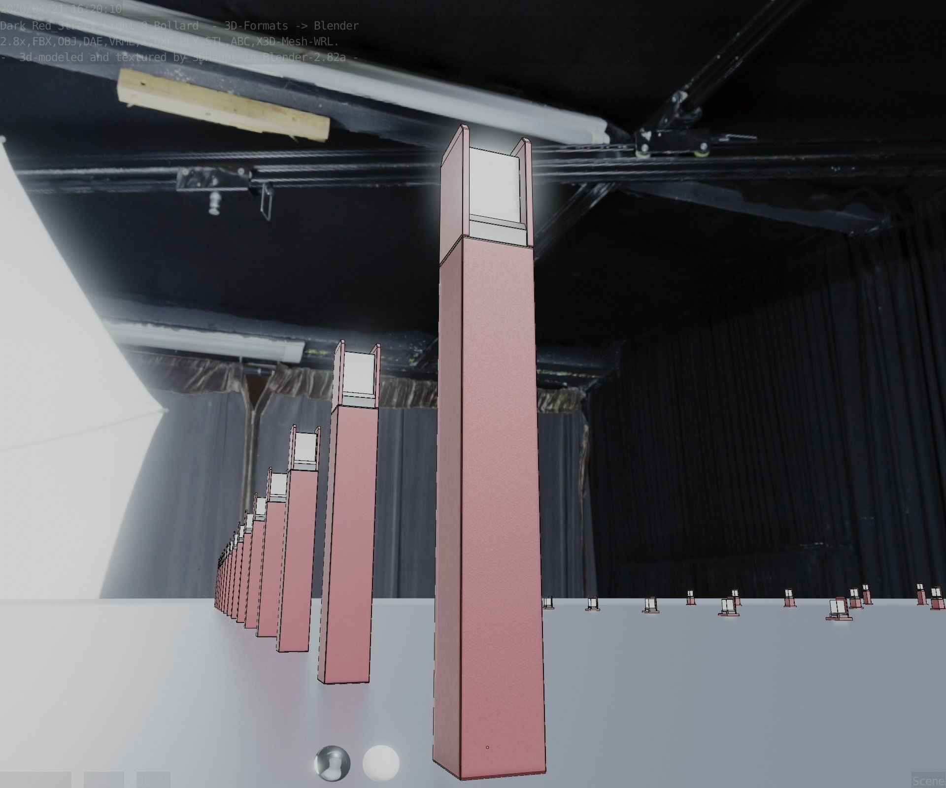 Street Light 8 Bollard 800mm Dark Red Version 4 Low-poly 3D model_11