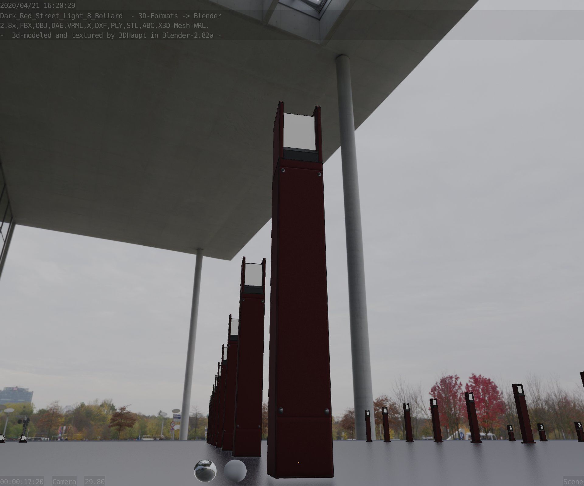 Street Light 8 Bollard 800mm Dark Red Version 4 Low-poly 3D model_28