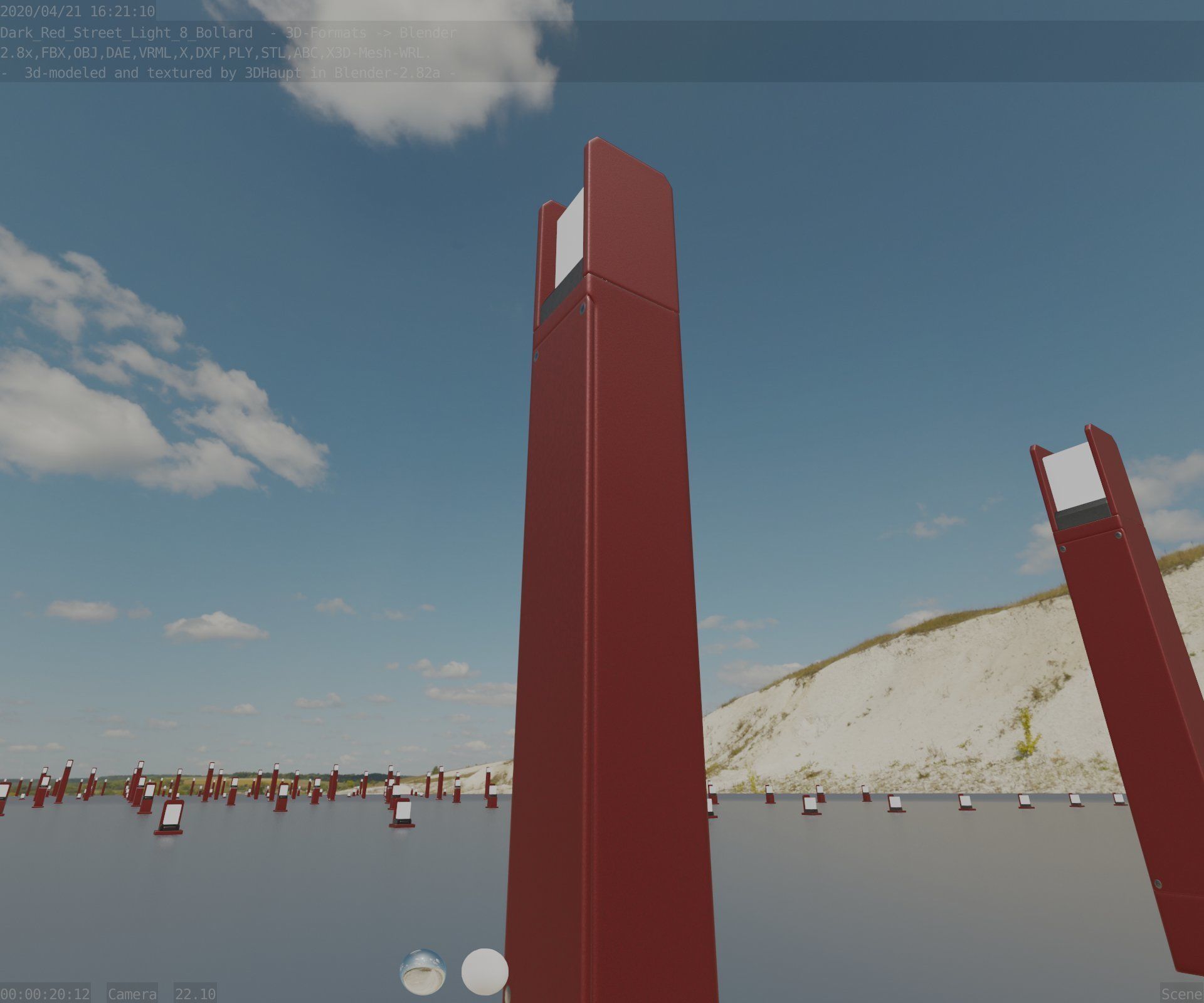 Street Light 8 Bollard 800mm Dark Red Version 4 Low-poly 3D model_92