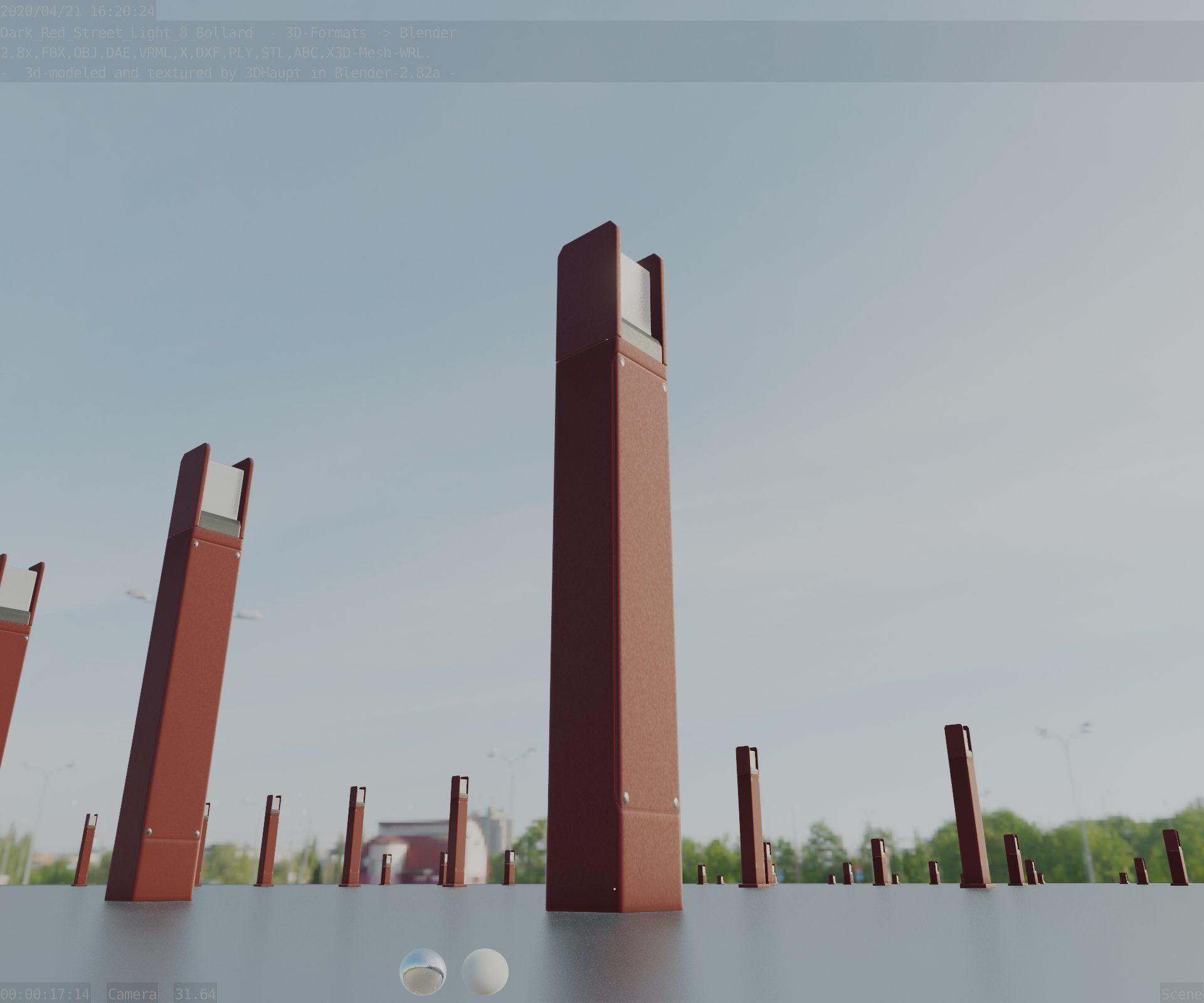 Street Light 8 Bollard 800mm Dark Red Version 4 Low-poly 3D model_22