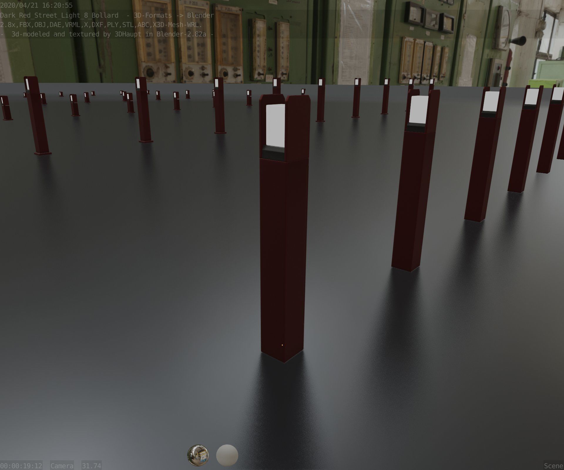 Street Light 8 Bollard 800mm Dark Red Version 4 Low-poly 3D model_68