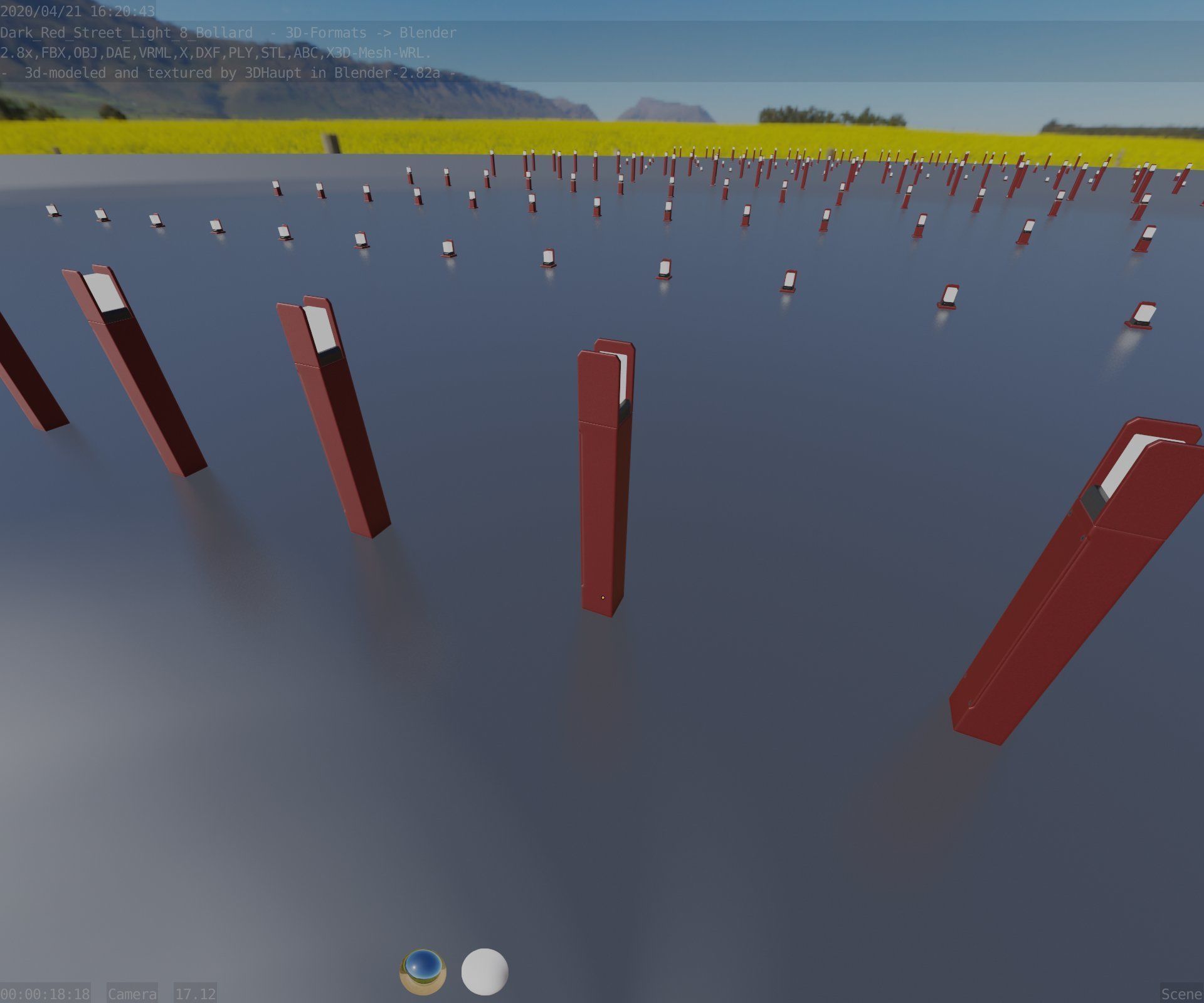 Street Light 8 Bollard 800mm Dark Red Version 4 Low-poly 3D model_50