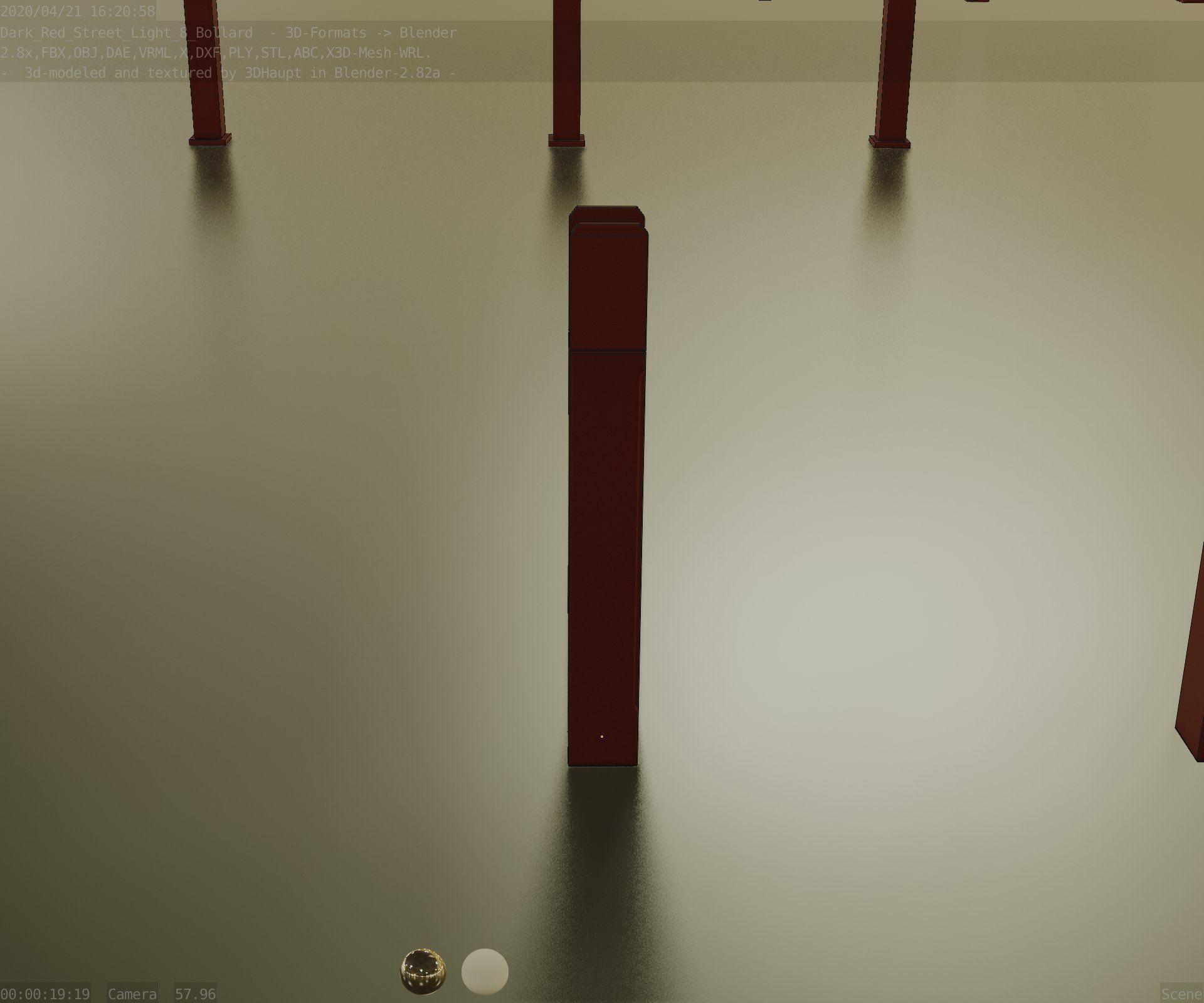 Street Light 8 Bollard 800mm Dark Red Version 4 Low-poly 3D model_75