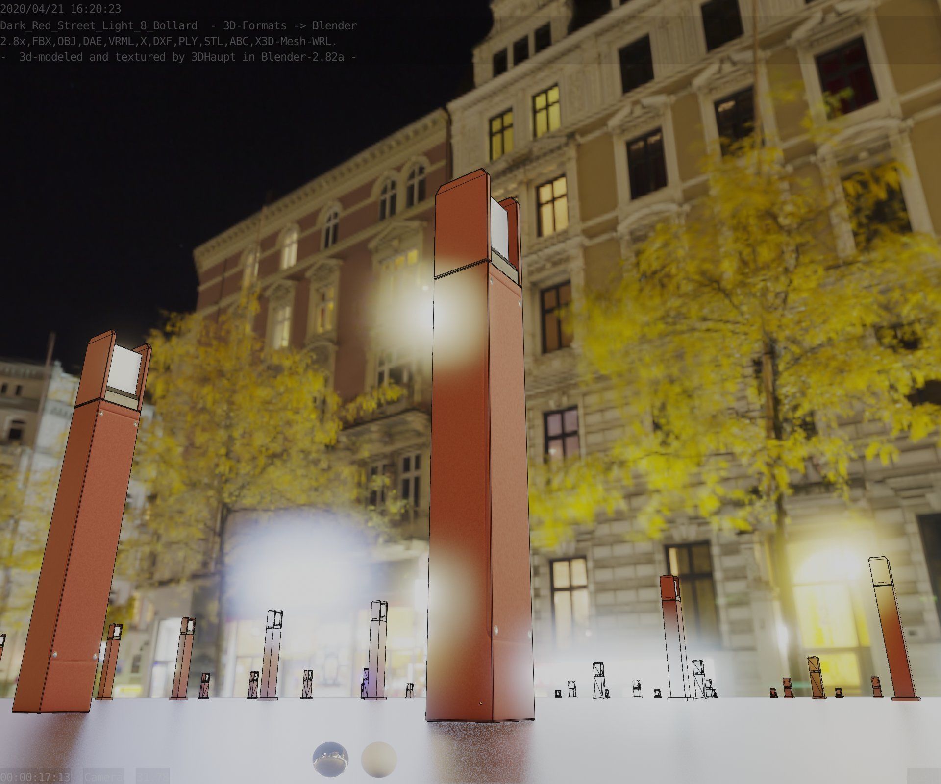 Street Light 8 Bollard 800mm Dark Red Version 4 Low-poly 3D model_21