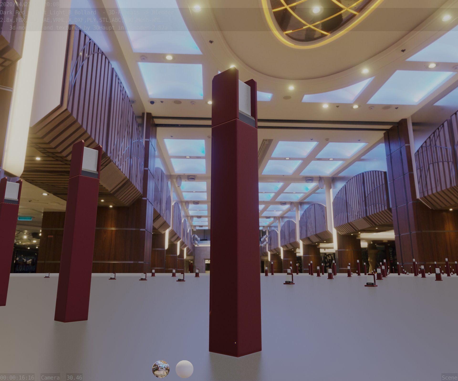 Street Light 8 Bollard 800mm Dark Red Version 4 Low-poly 3D model_8