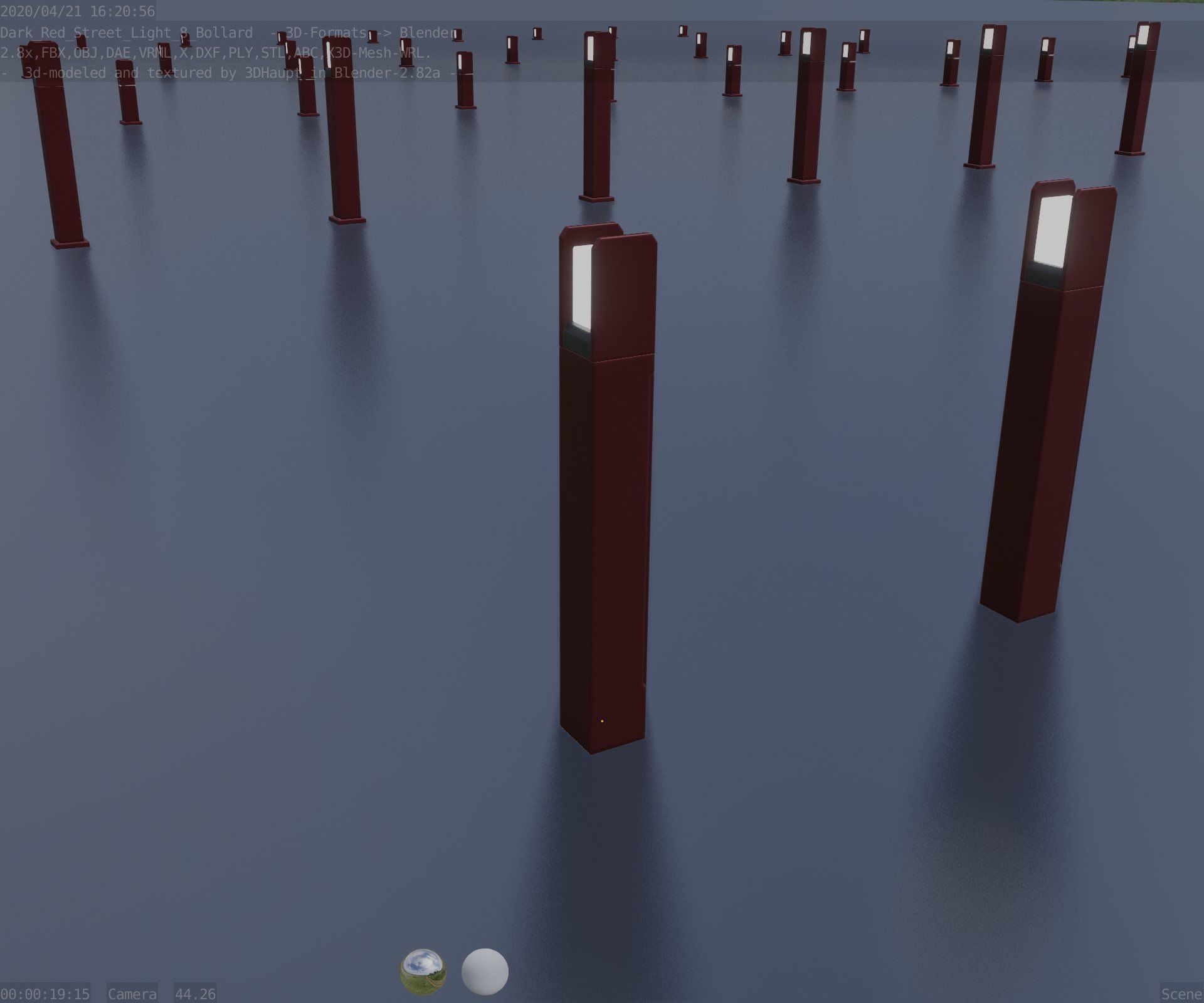 Street Light 8 Bollard 800mm Dark Red Version 4 Low-poly 3D model_71