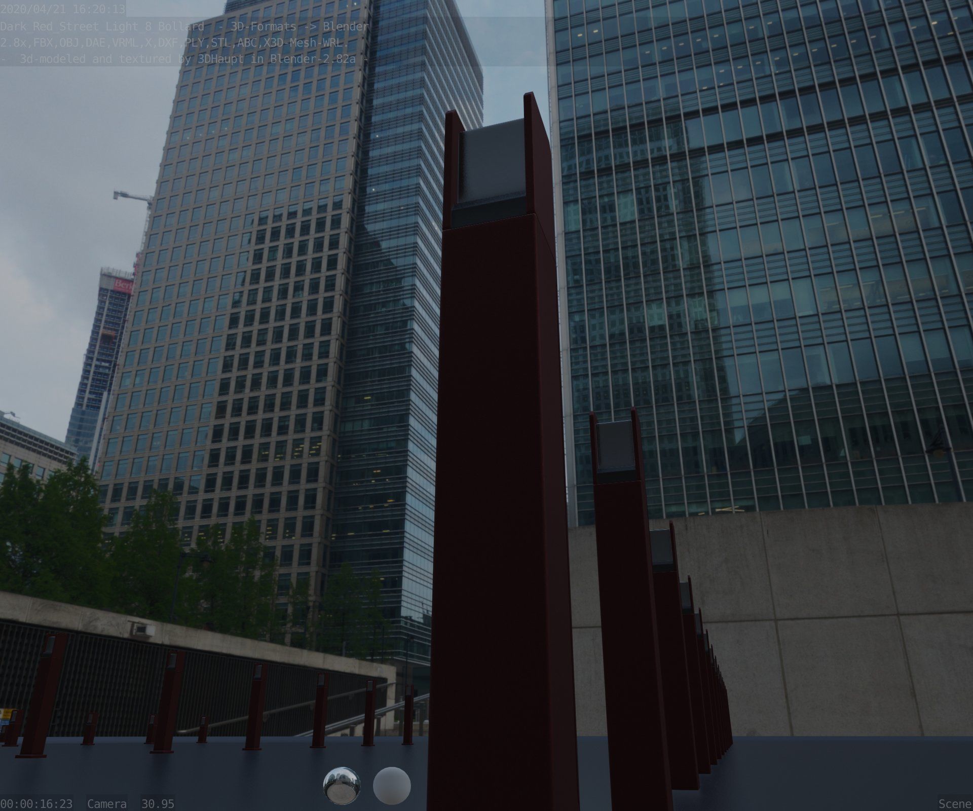 Street Light 8 Bollard 800mm Dark Red Version 4 Low-poly 3D model_3