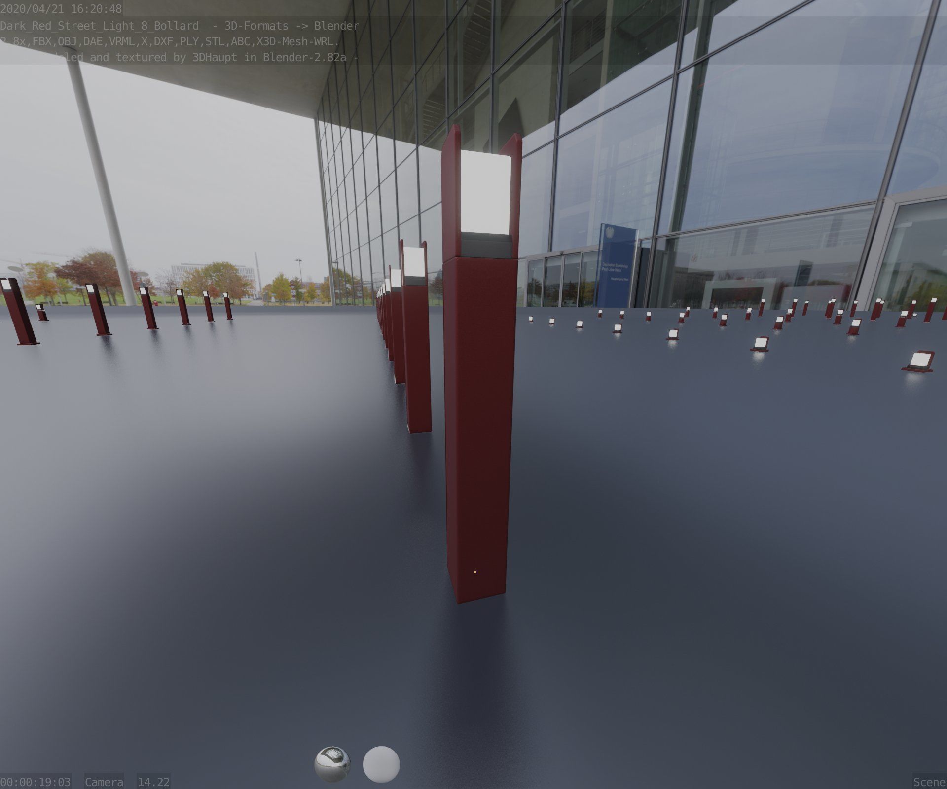 Street Light 8 Bollard 800mm Dark Red Version 4 Low-poly 3D model_59