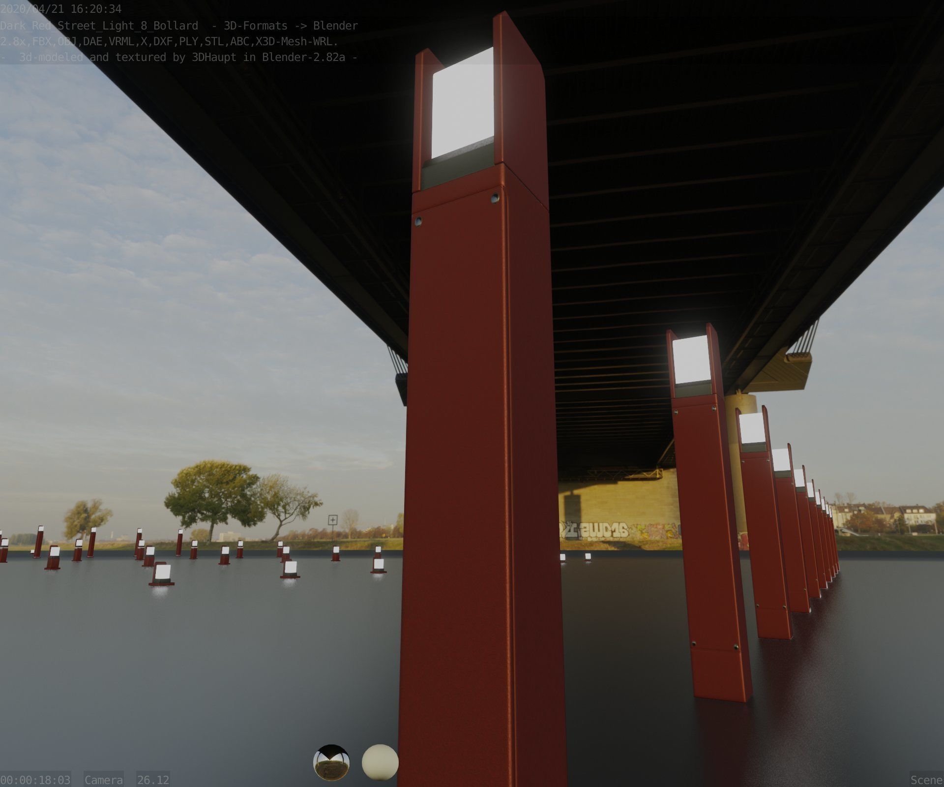 Street Light 8 Bollard 800mm Dark Red Version 4 Low-poly 3D model_35