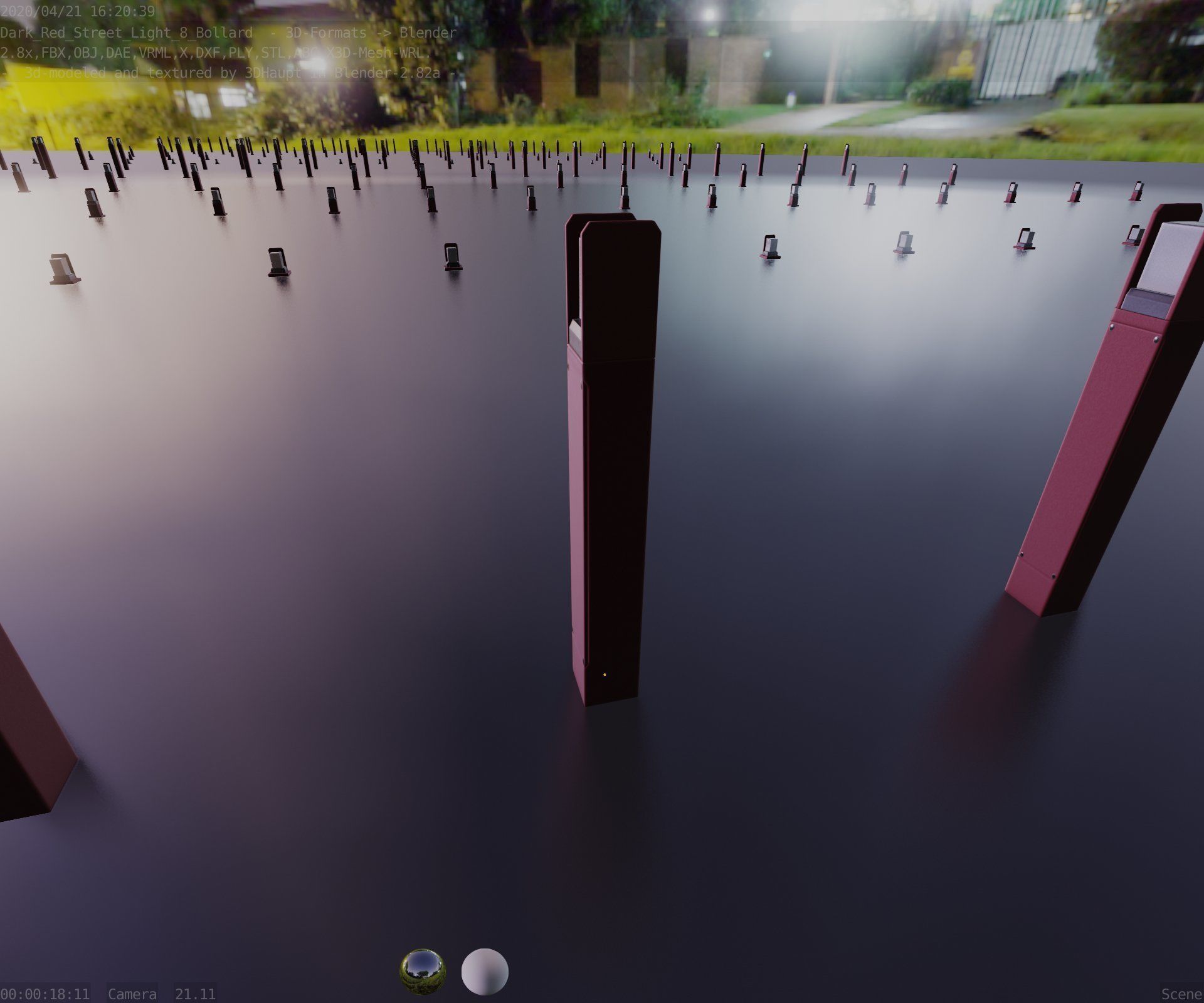 Street Light 8 Bollard 800mm Dark Red Version 4 Low-poly 3D model_43