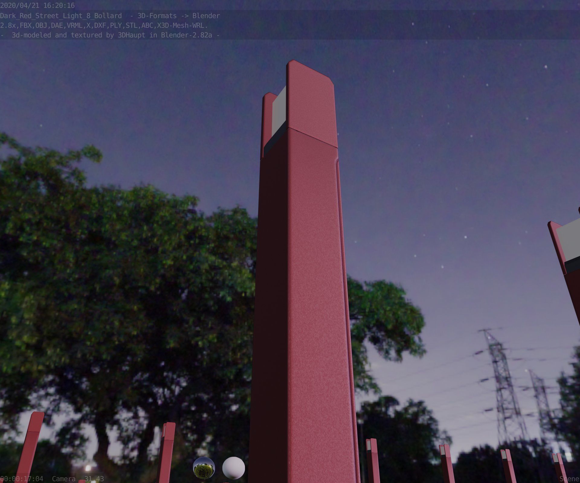 Street Light 8 Bollard 800mm Dark Red Version 4 Low-poly 3D model_12