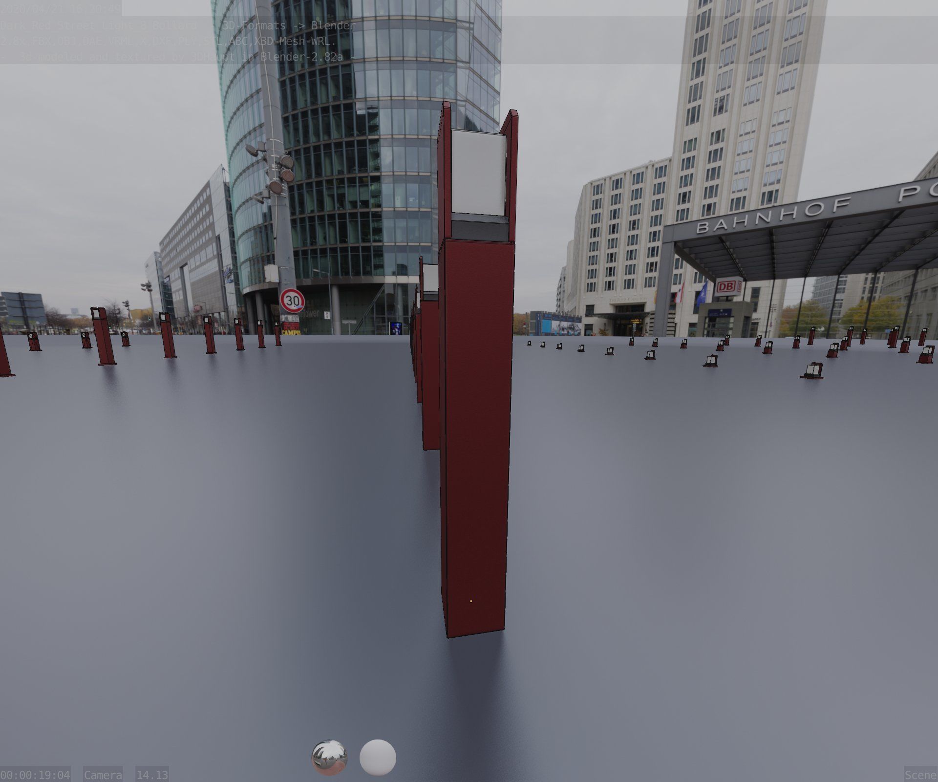 Street Light 8 Bollard 800mm Dark Red Version 4 Low-poly 3D model_60