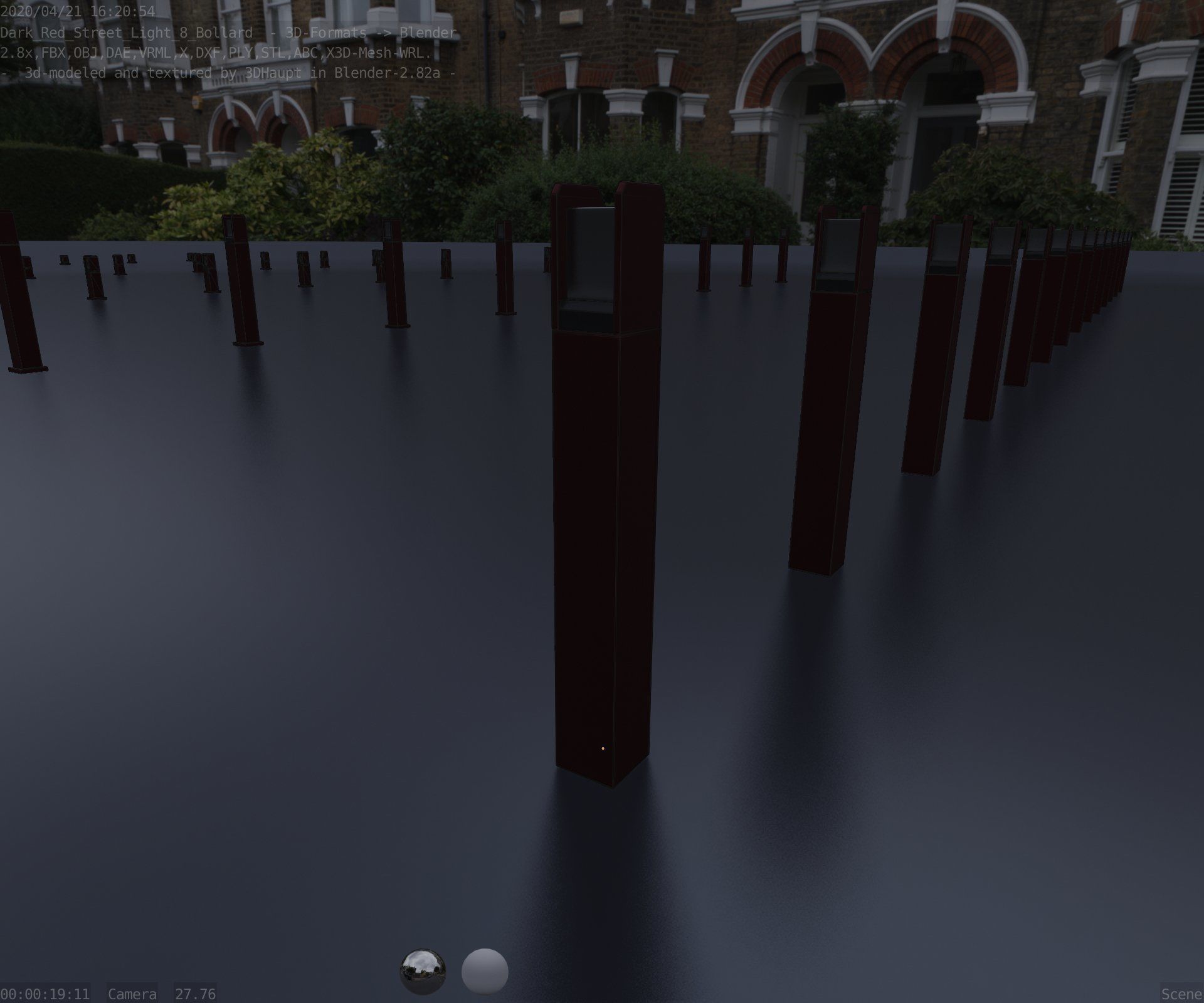 Street Light 8 Bollard 800mm Dark Red Version 4 Low-poly 3D model_67