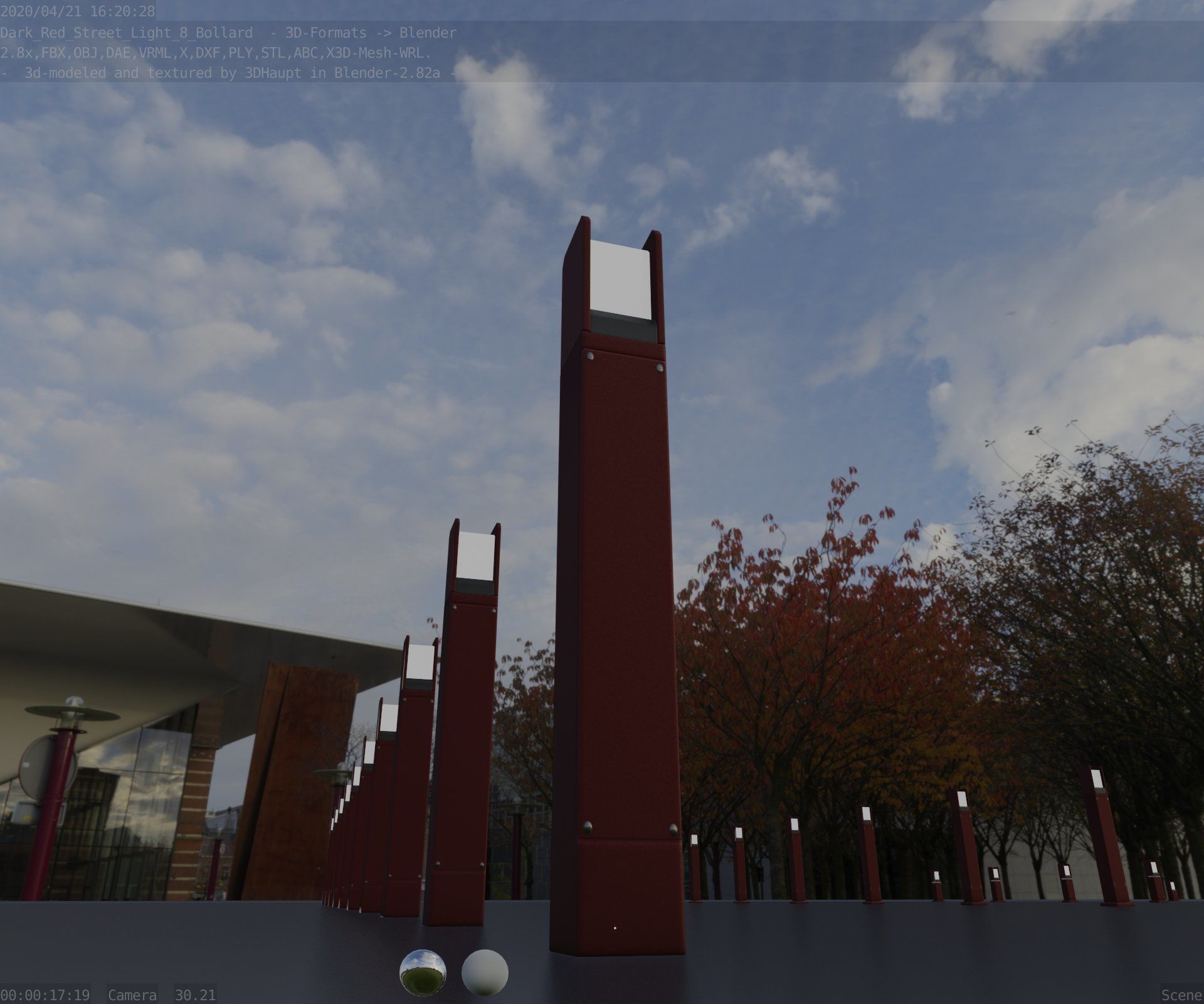Street Light 8 Bollard 800mm Dark Red Version 4 Low-poly 3D model_27