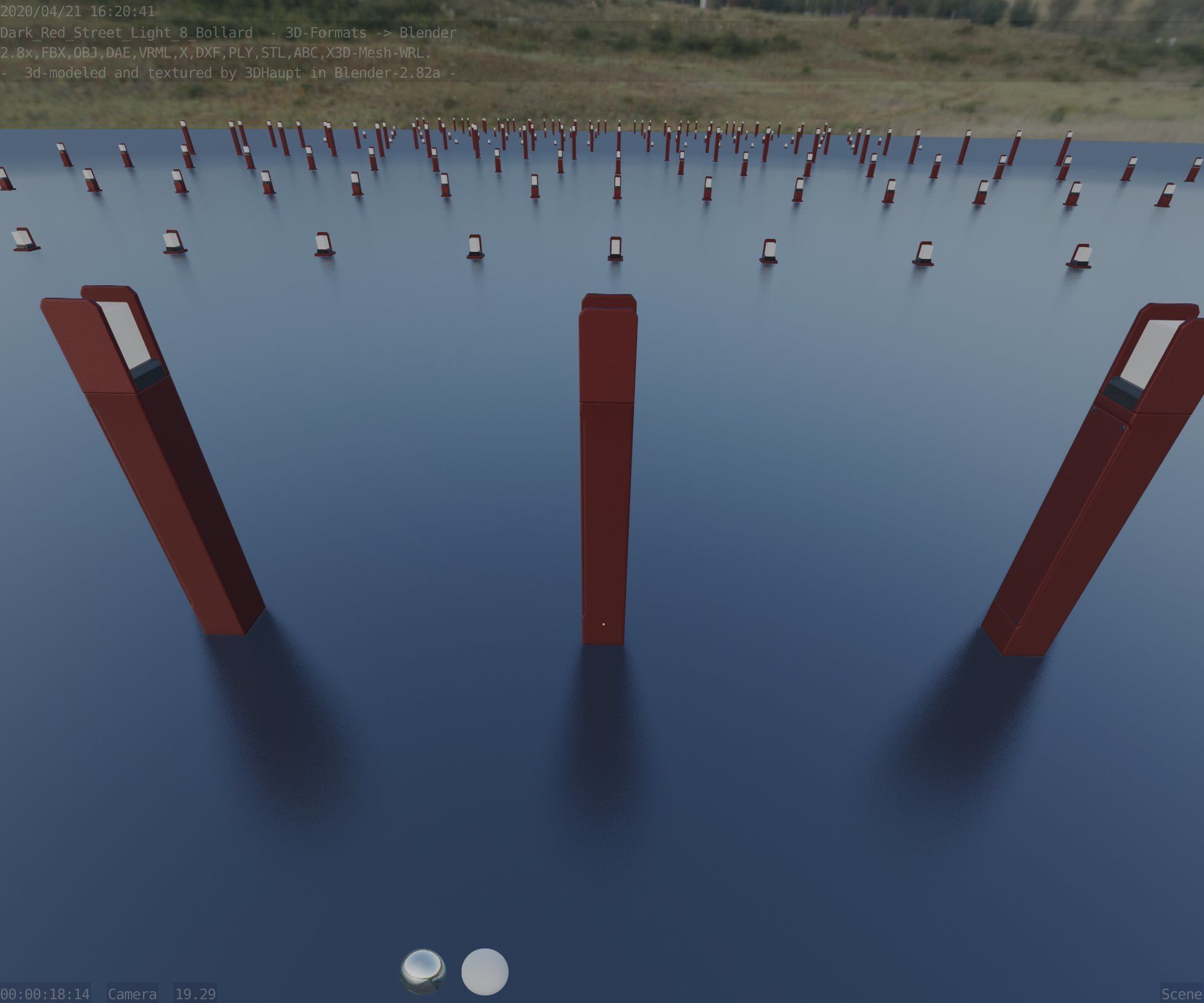 Street Light 8 Bollard 800mm Dark Red Version 4 Low-poly 3D model_46