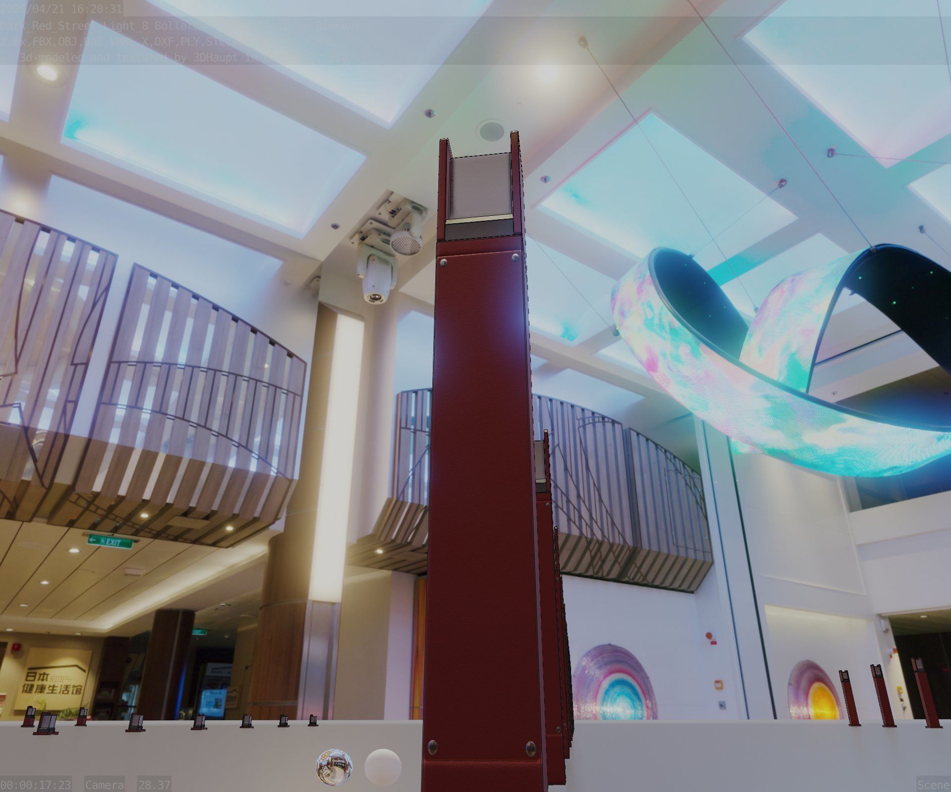 Street Light 8 Bollard 800mm Dark Red Version 4 Low-poly 3D model_31