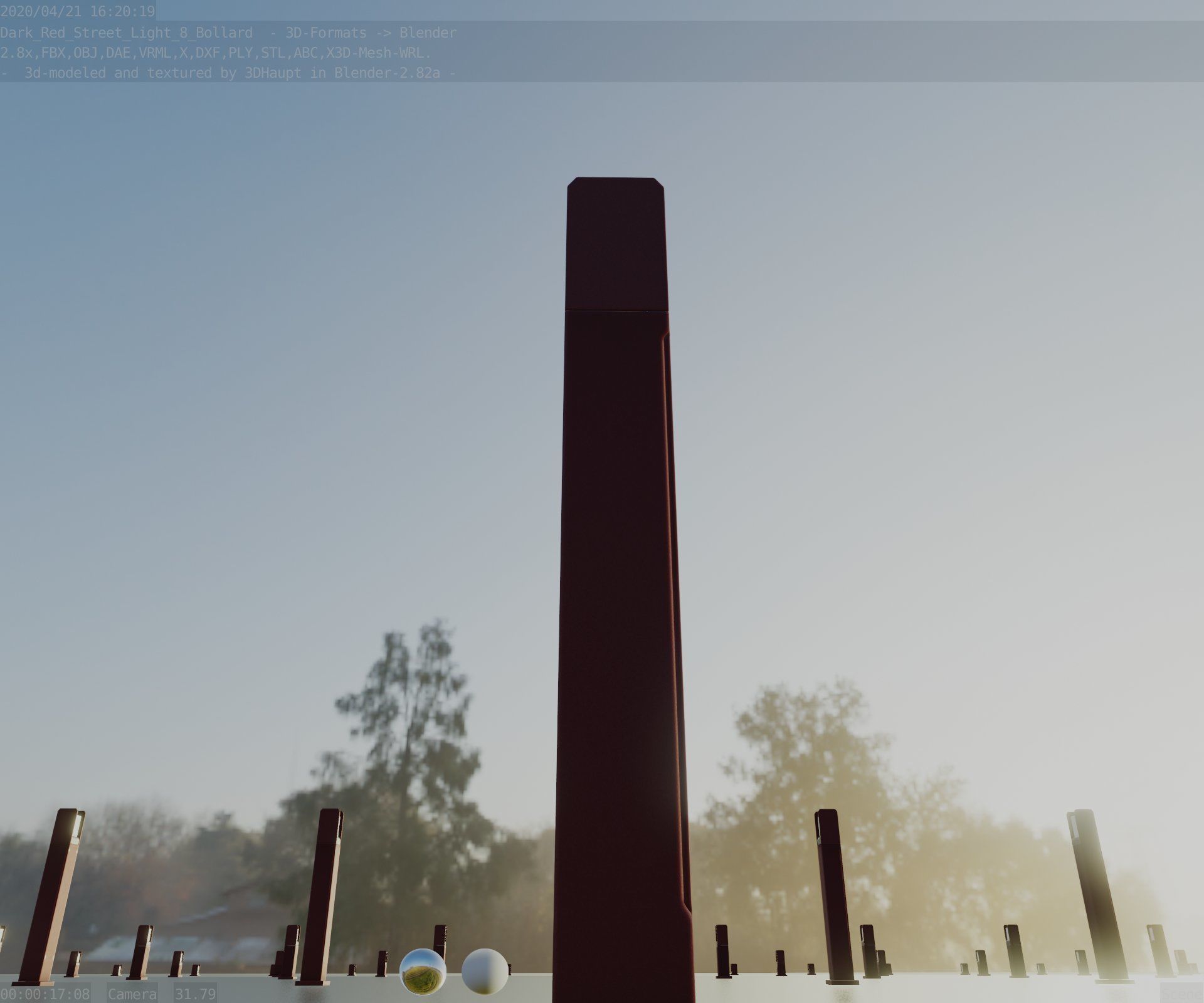 Street Light 8 Bollard 800mm Dark Red Version 4 Low-poly 3D model_16