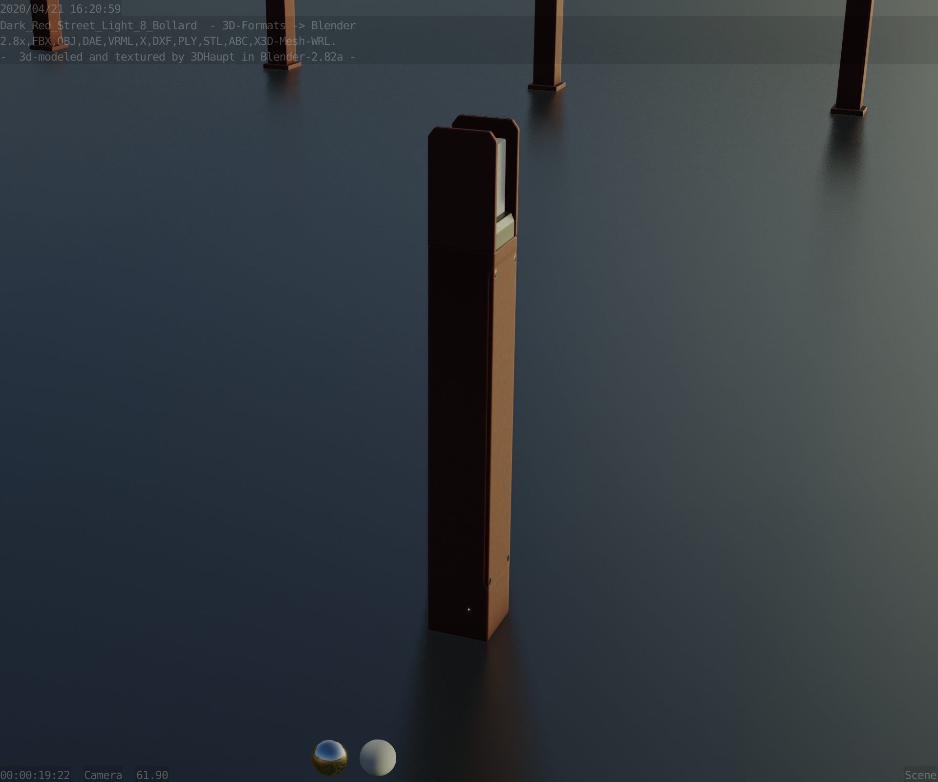 Street Light 8 Bollard 800mm Dark Red Version 4 Low-poly 3D model_78