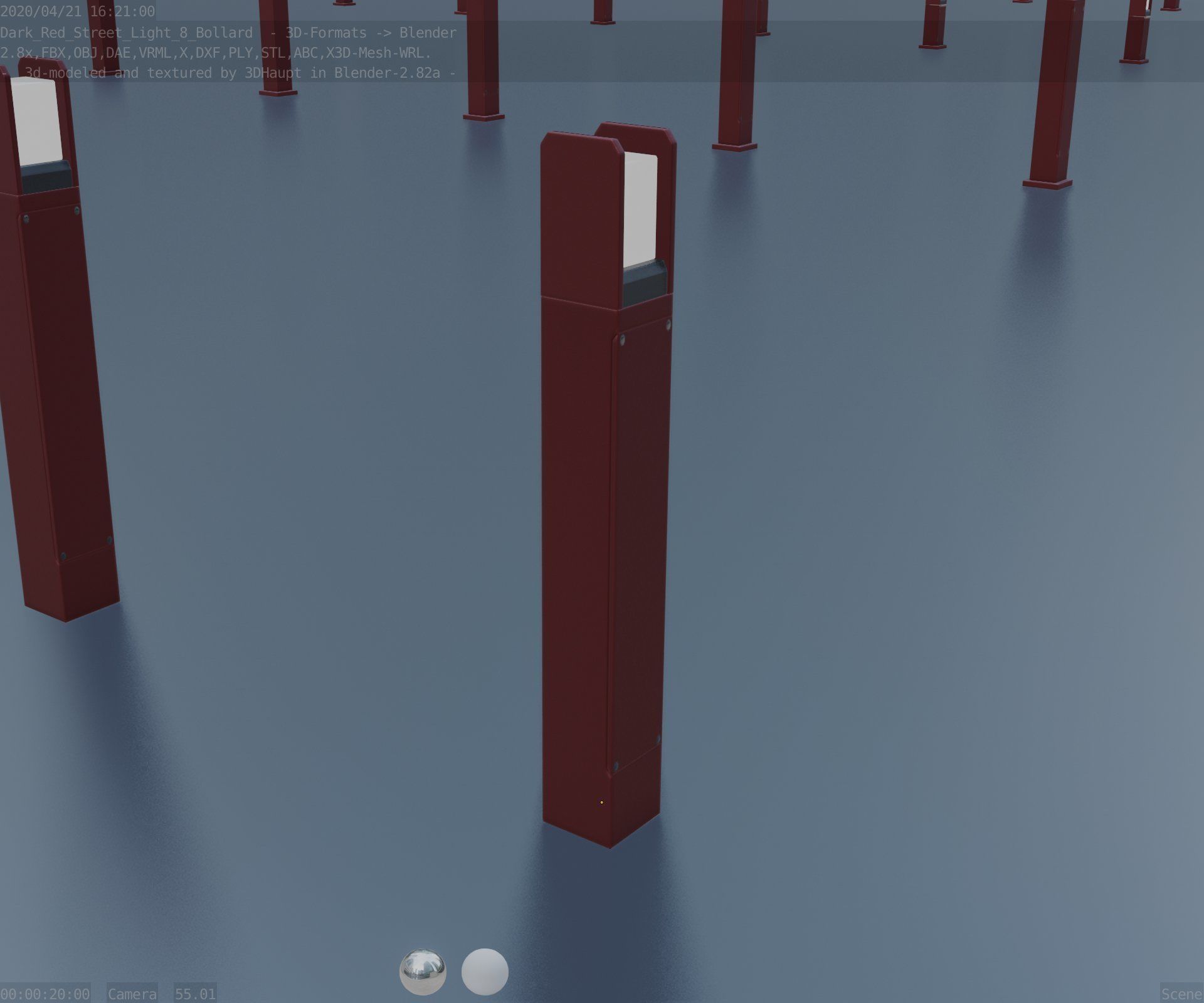 Street Light 8 Bollard 800mm Dark Red Version 4 Low-poly 3D model_80