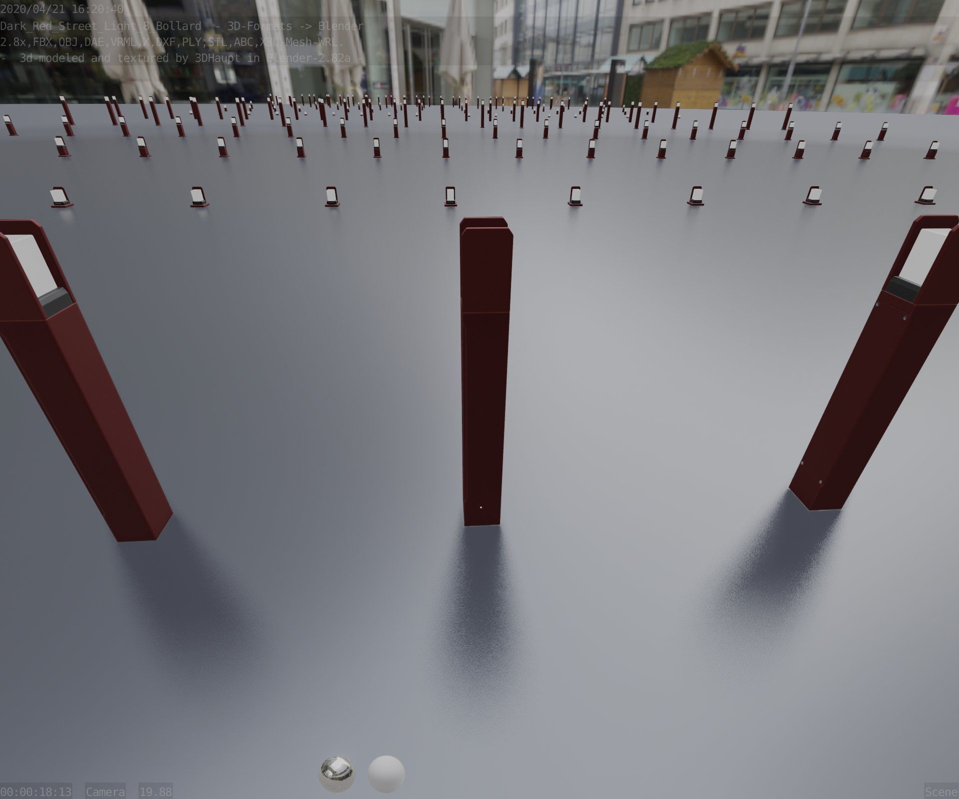 Street Light 8 Bollard 800mm Dark Red Version 4 Low-poly 3D model_45