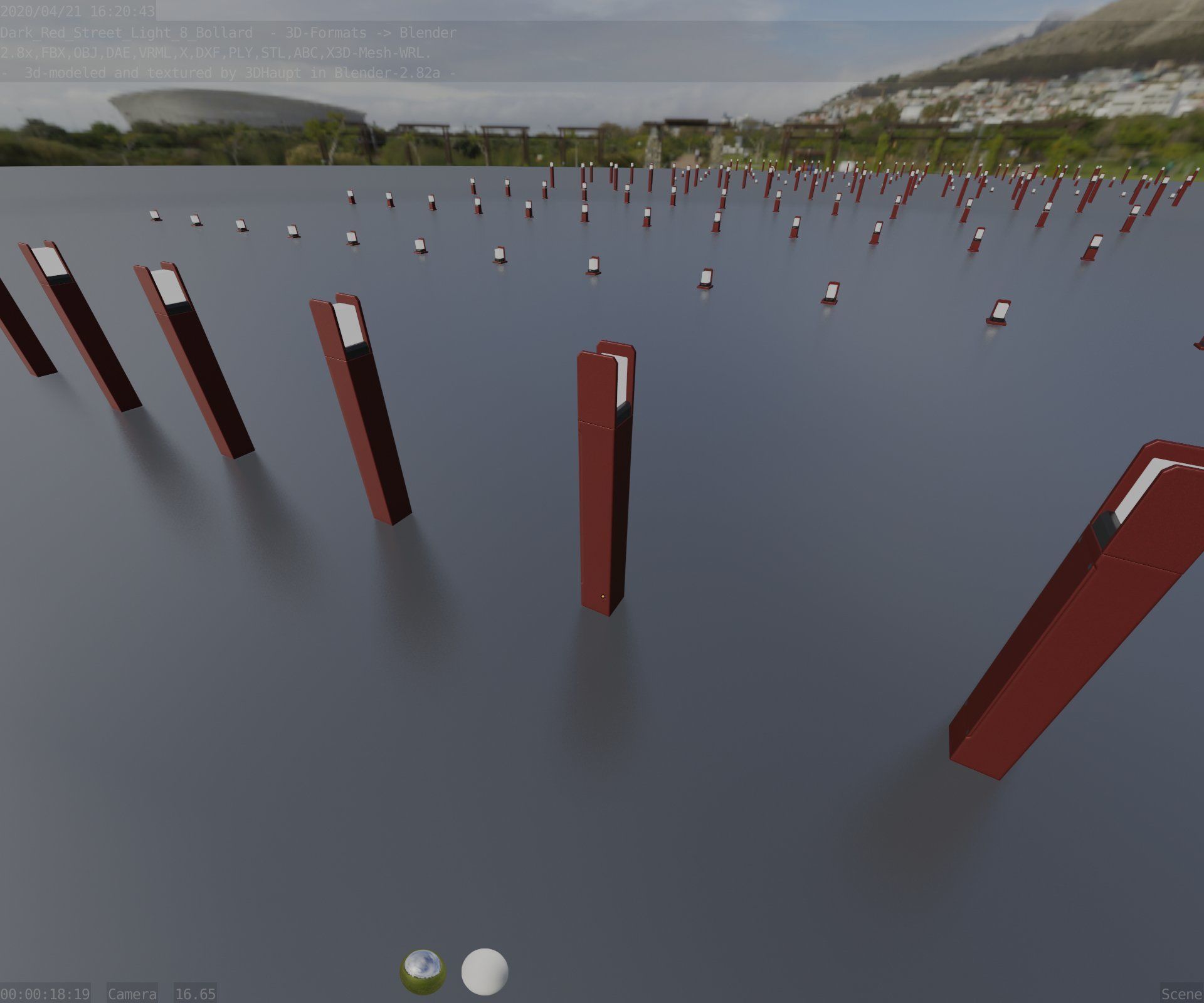 Street Light 8 Bollard 800mm Dark Red Version 4 Low-poly 3D model_51