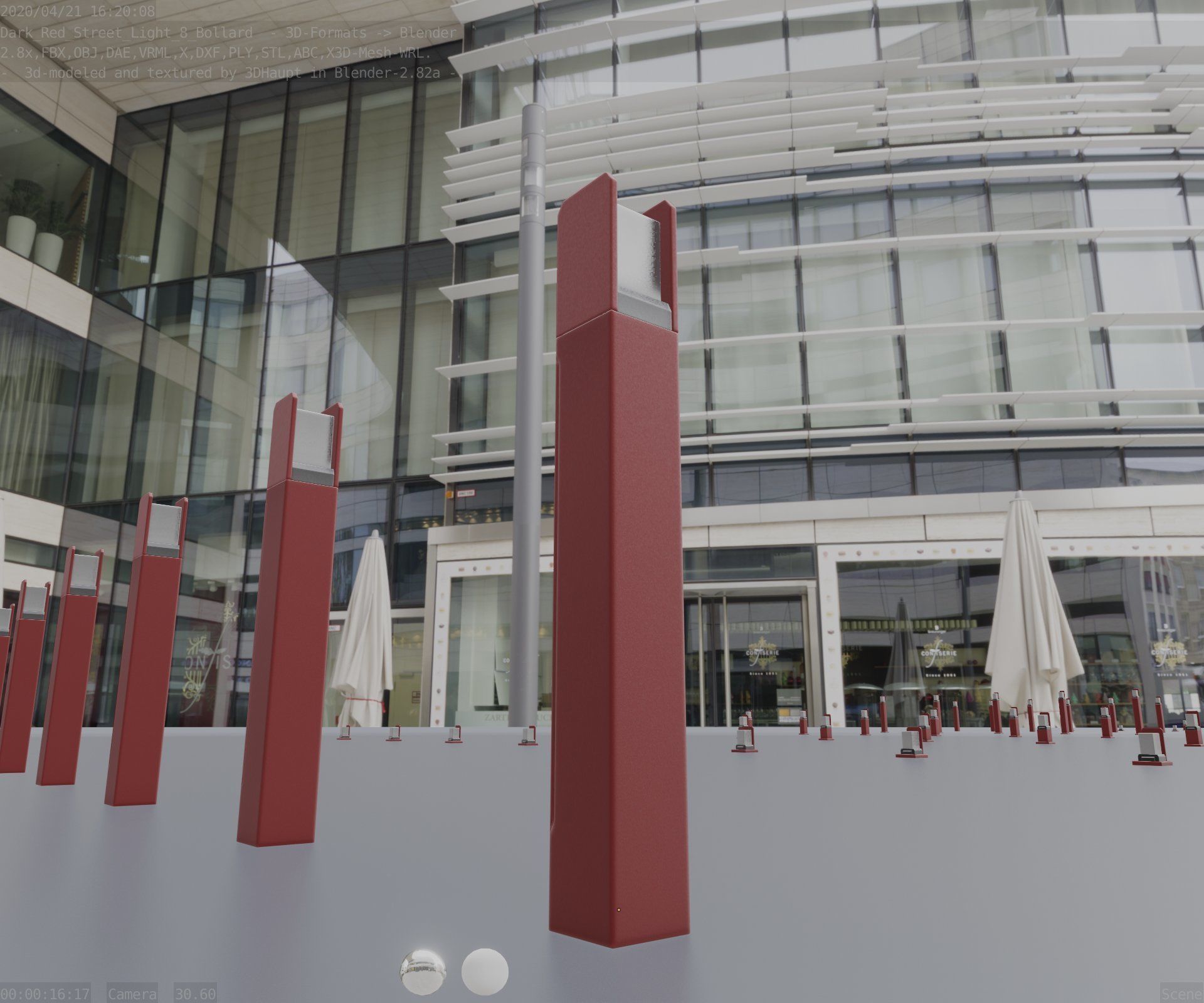 Street Light 8 Bollard 800mm Dark Red Version 4 Low-poly 3D model_9