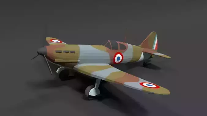 Low Poly Cartoon Dewoitine D520 WWII Airplane