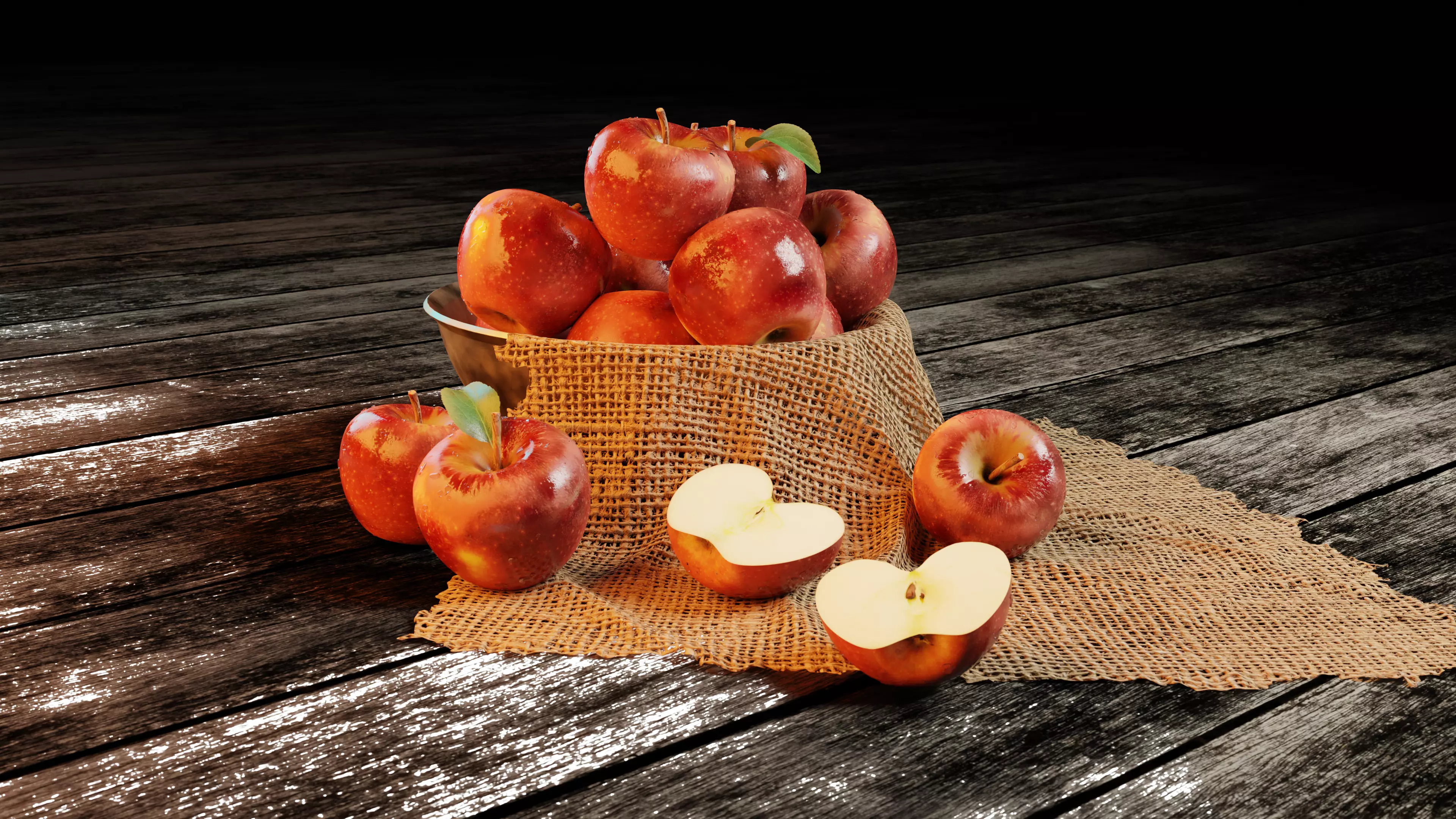 Apples with water drop 3D model
