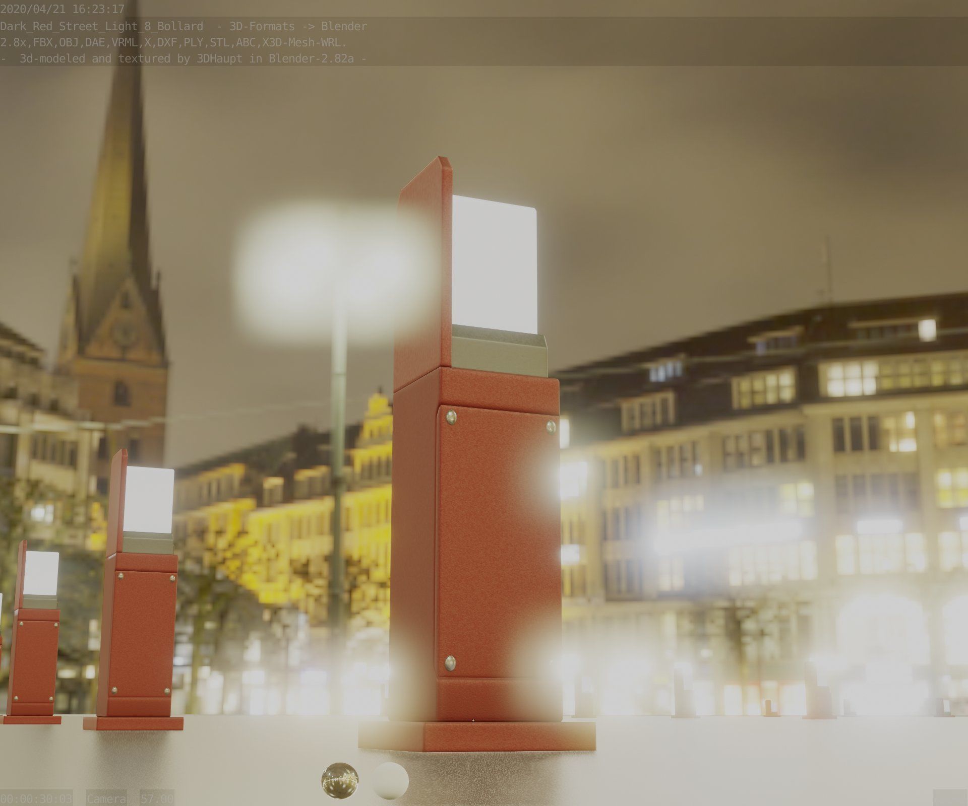Street Light 8 Bollard 500 mm Dark Red Version 2 Low-poly 3D model_5