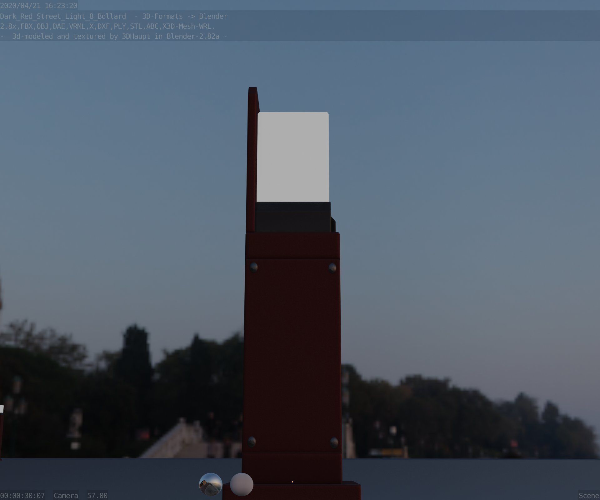 Street Light 8 Bollard 500 mm Dark Red Version 2 Low-poly 3D model_8
