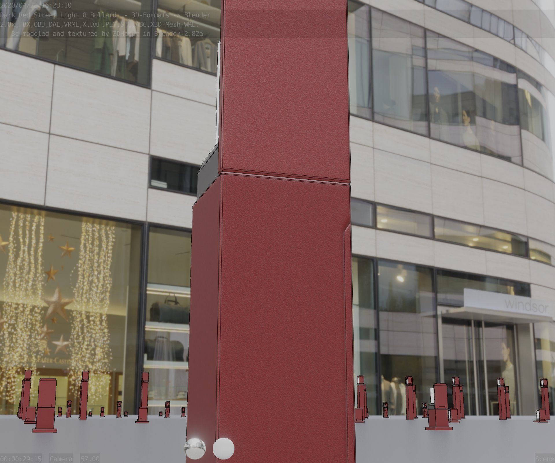 Street Light 8 Bollard 500 mm Dark Red Version 2 Low-poly 3D model_23