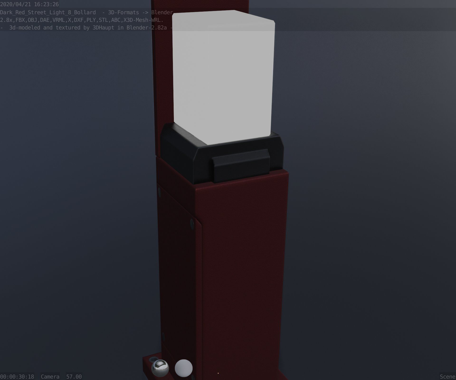 Street Light 8 Bollard 500 mm Dark Red Version 2 Low-poly 3D model_49