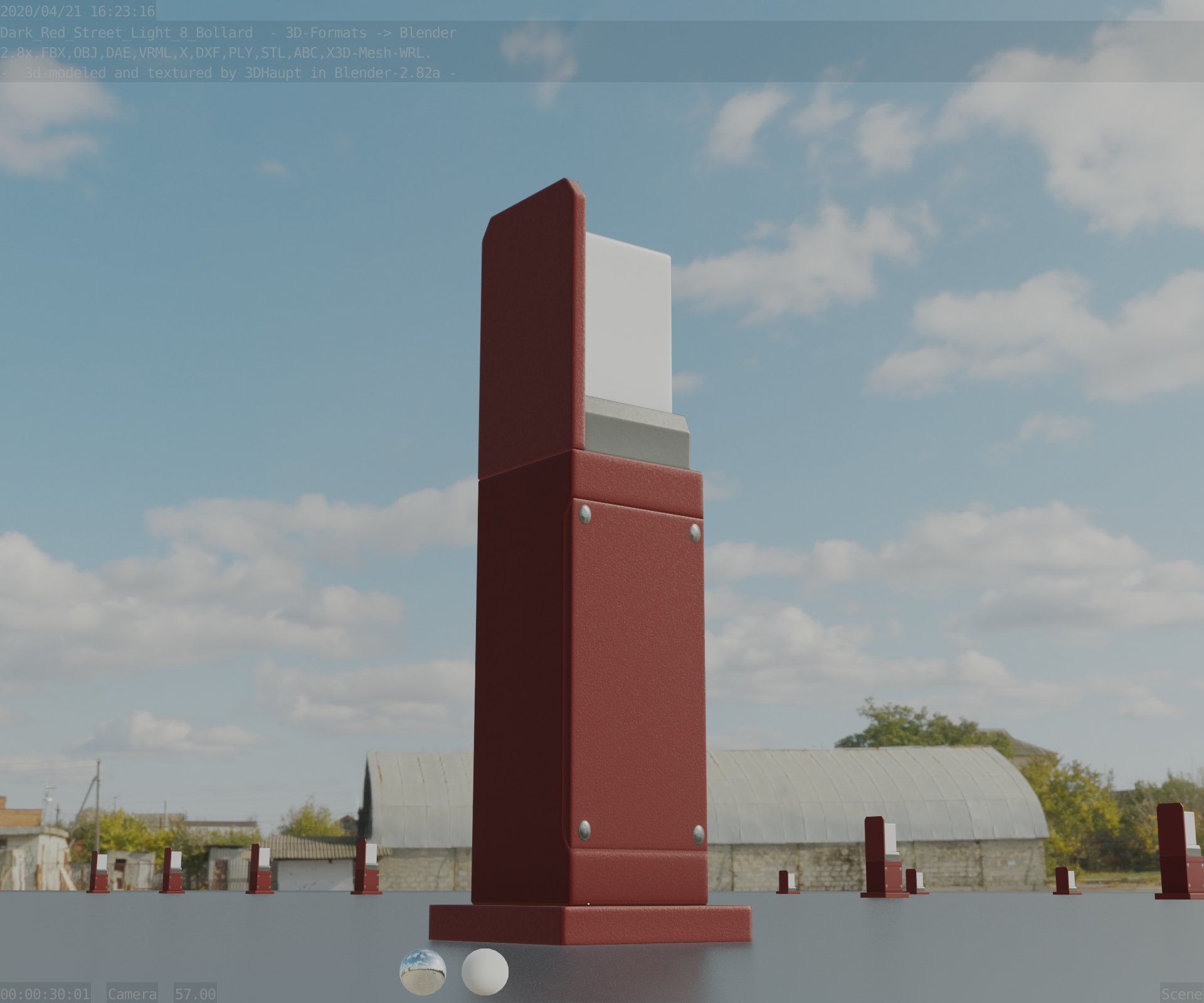 Street Light 8 Bollard 500 mm Dark Red Version 2 Low-poly 3D model_3