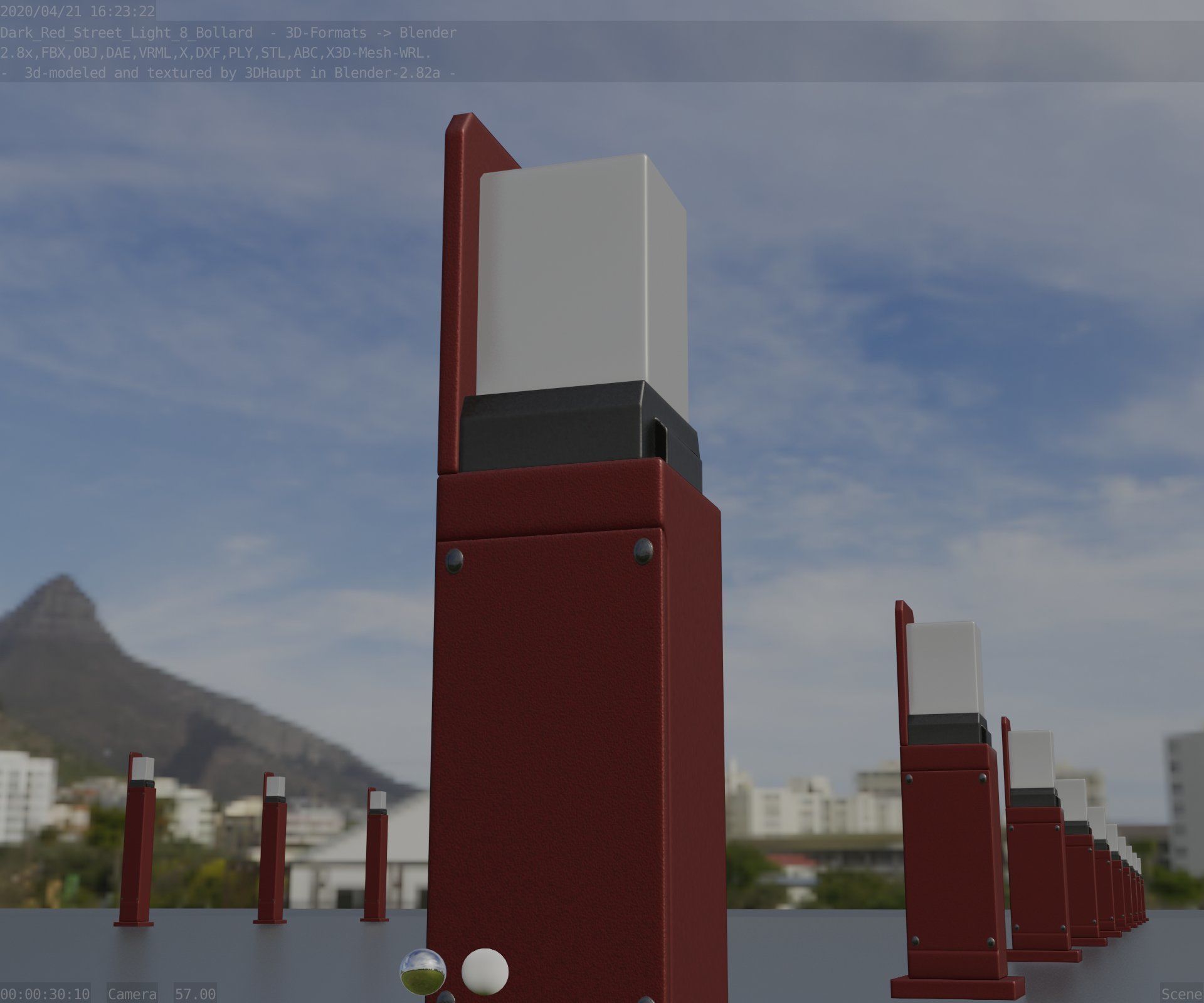 Street Light 8 Bollard 500 mm Dark Red Version 2 Low-poly 3D model_11