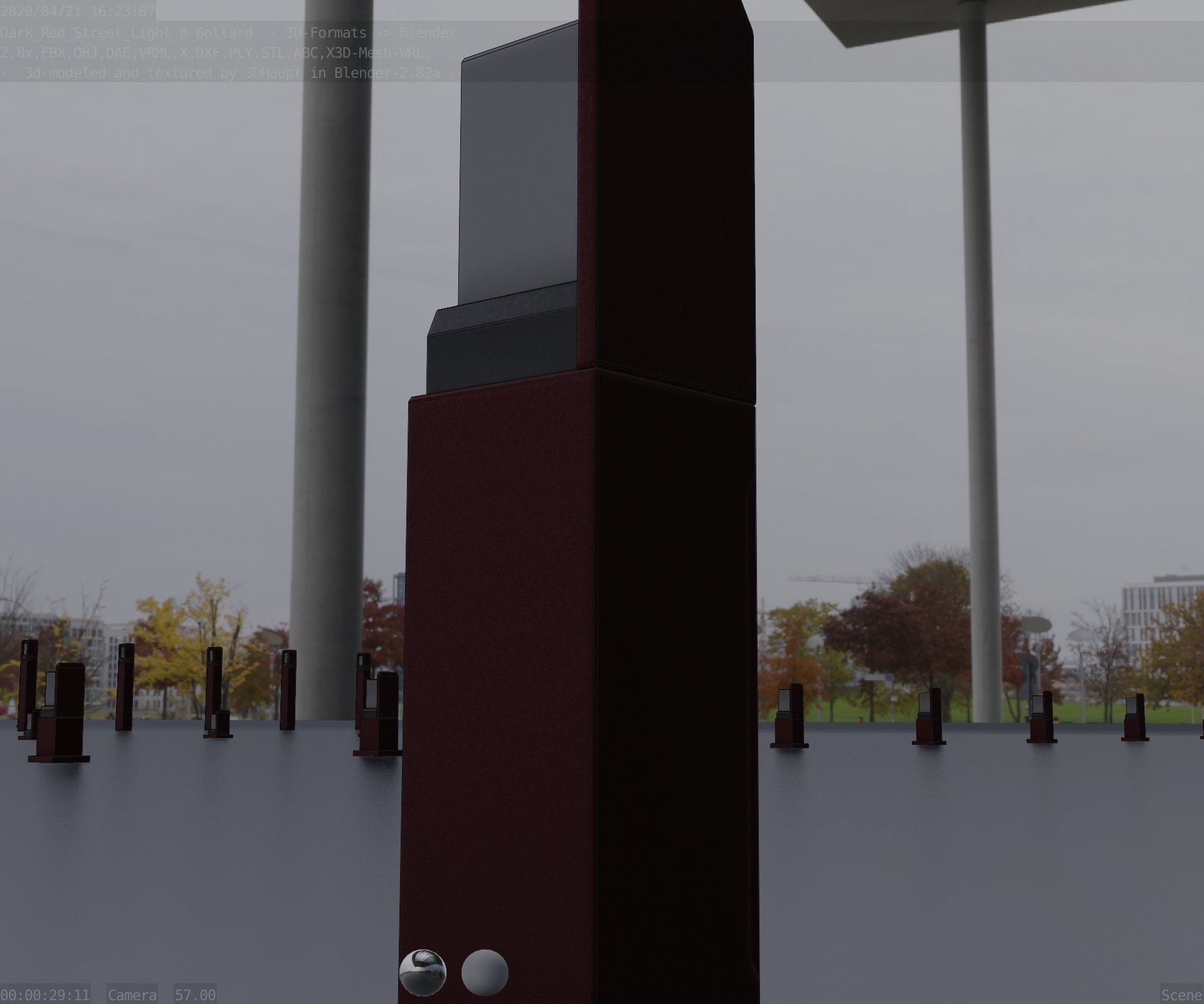 Street Light 8 Bollard 500 mm Dark Red Version 2 Low-poly 3D model_19