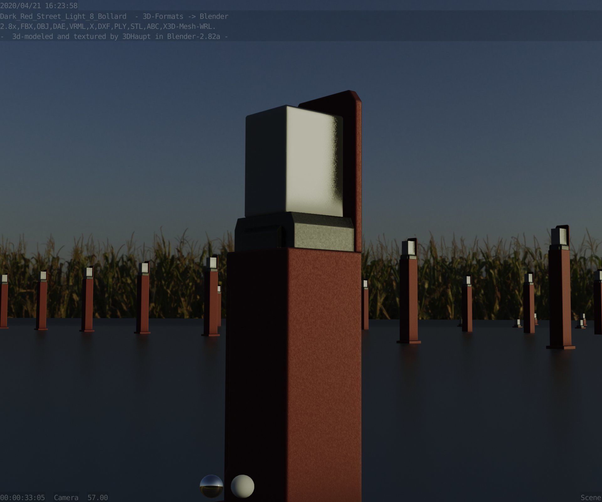 Street Light 8 Bollard 500 mm Dark Red Version 2 Low-poly 3D model_97