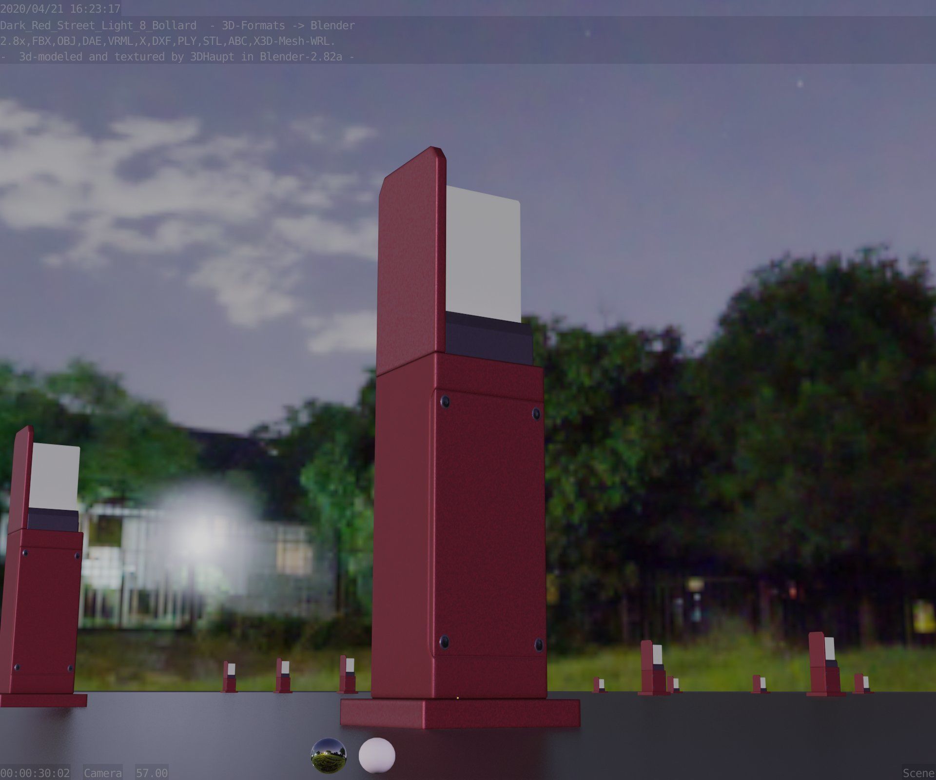 Street Light 8 Bollard 500 mm Dark Red Version 2 Low-poly 3D model_4
