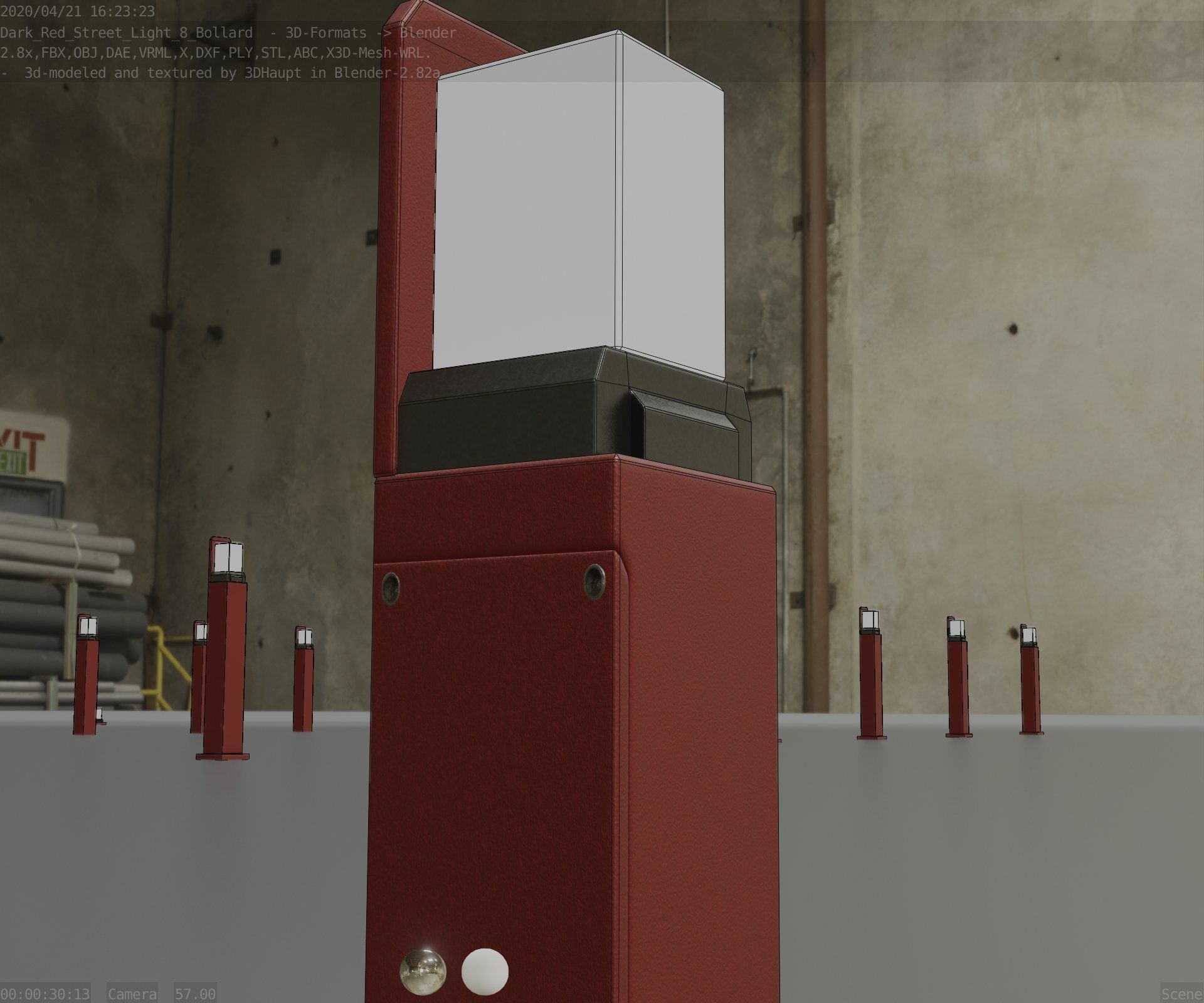 Street Light 8 Bollard 500 mm Dark Red Version 2 Low-poly 3D model_43