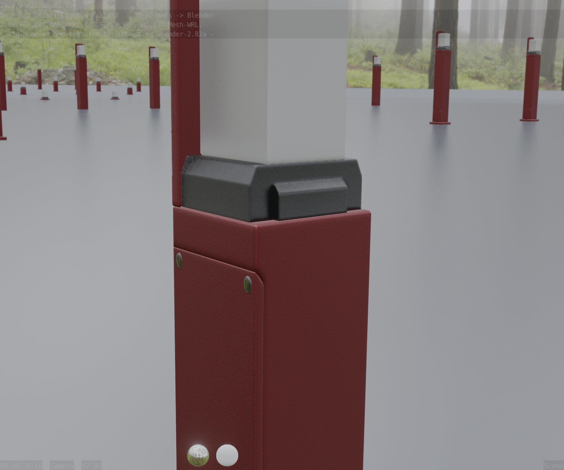 Street Light 8 Bollard 500 mm Dark Red Version 2 Low-poly 3D model_13