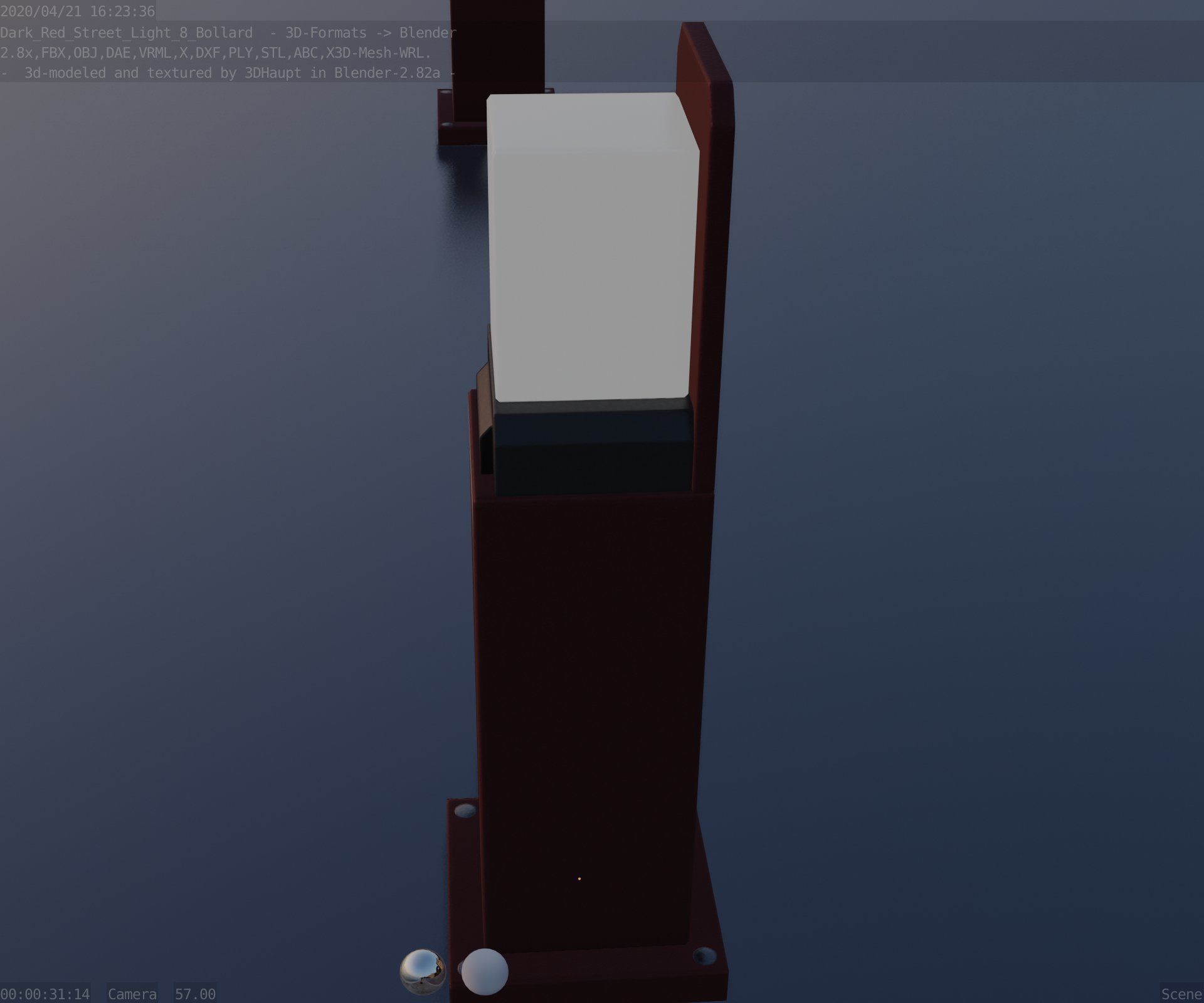 Street Light 8 Bollard 500 mm Dark Red Version 2 Low-poly 3D model_69