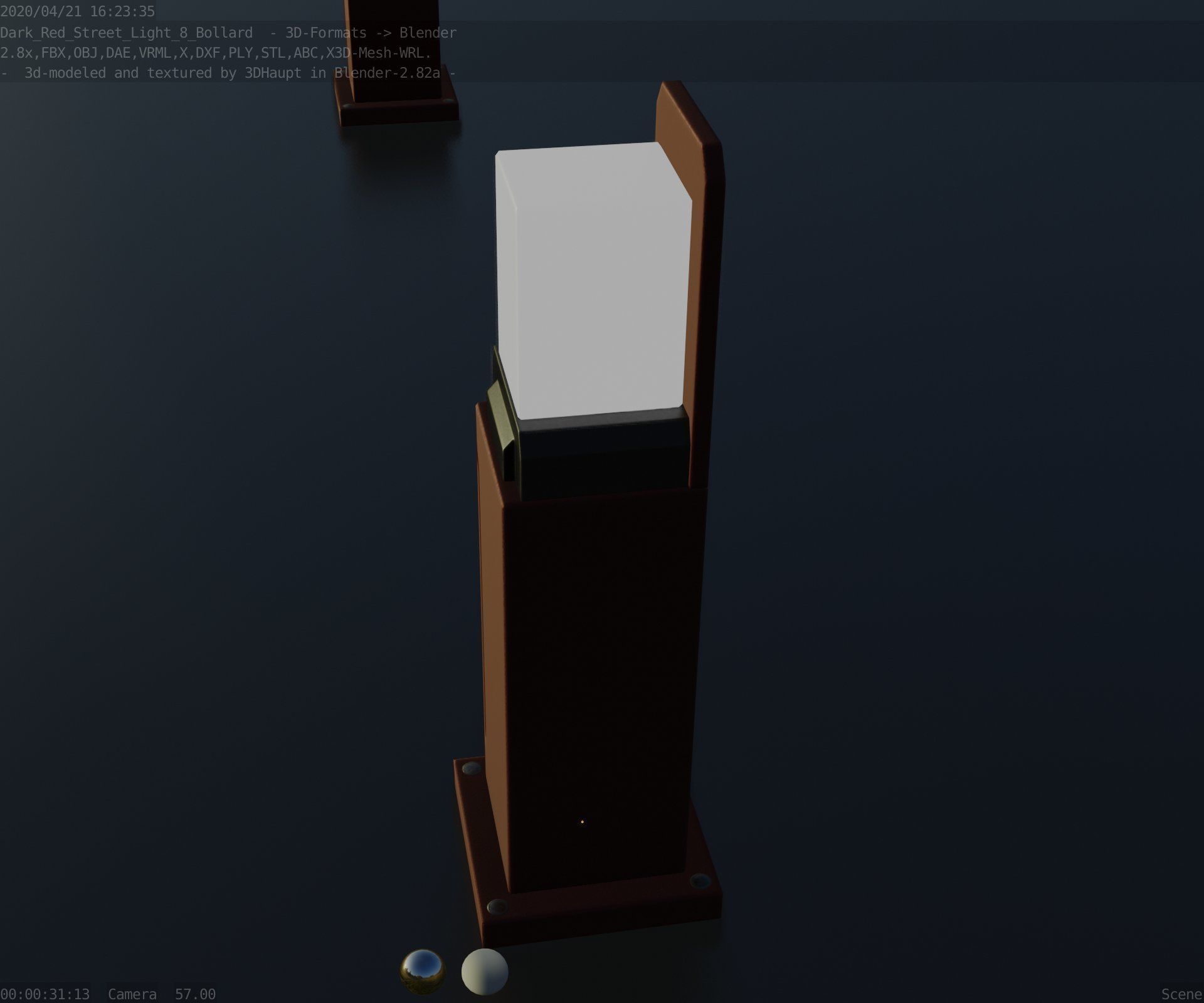 Street Light 8 Bollard 500 mm Dark Red Version 2 Low-poly 3D model_68