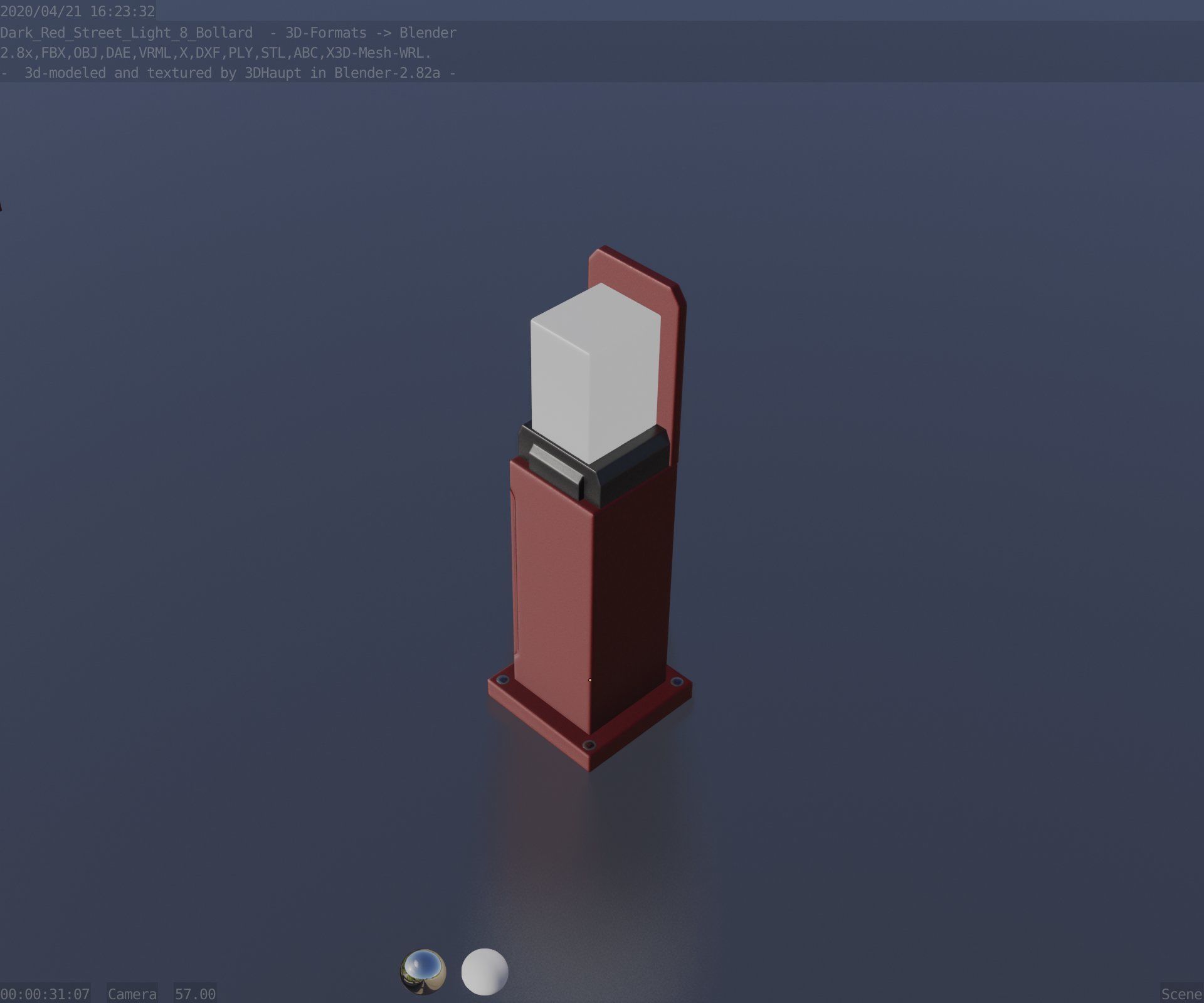 Street Light 8 Bollard 500 mm Dark Red Version 2 Low-poly 3D model_62