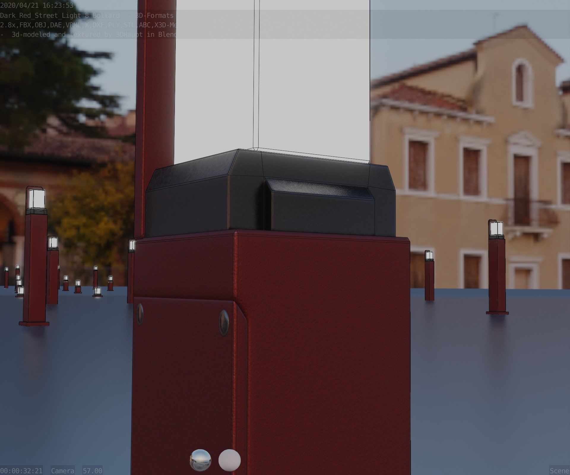 Street Light 8 Bollard 500 mm Dark Red Version 2 Low-poly 3D model_34