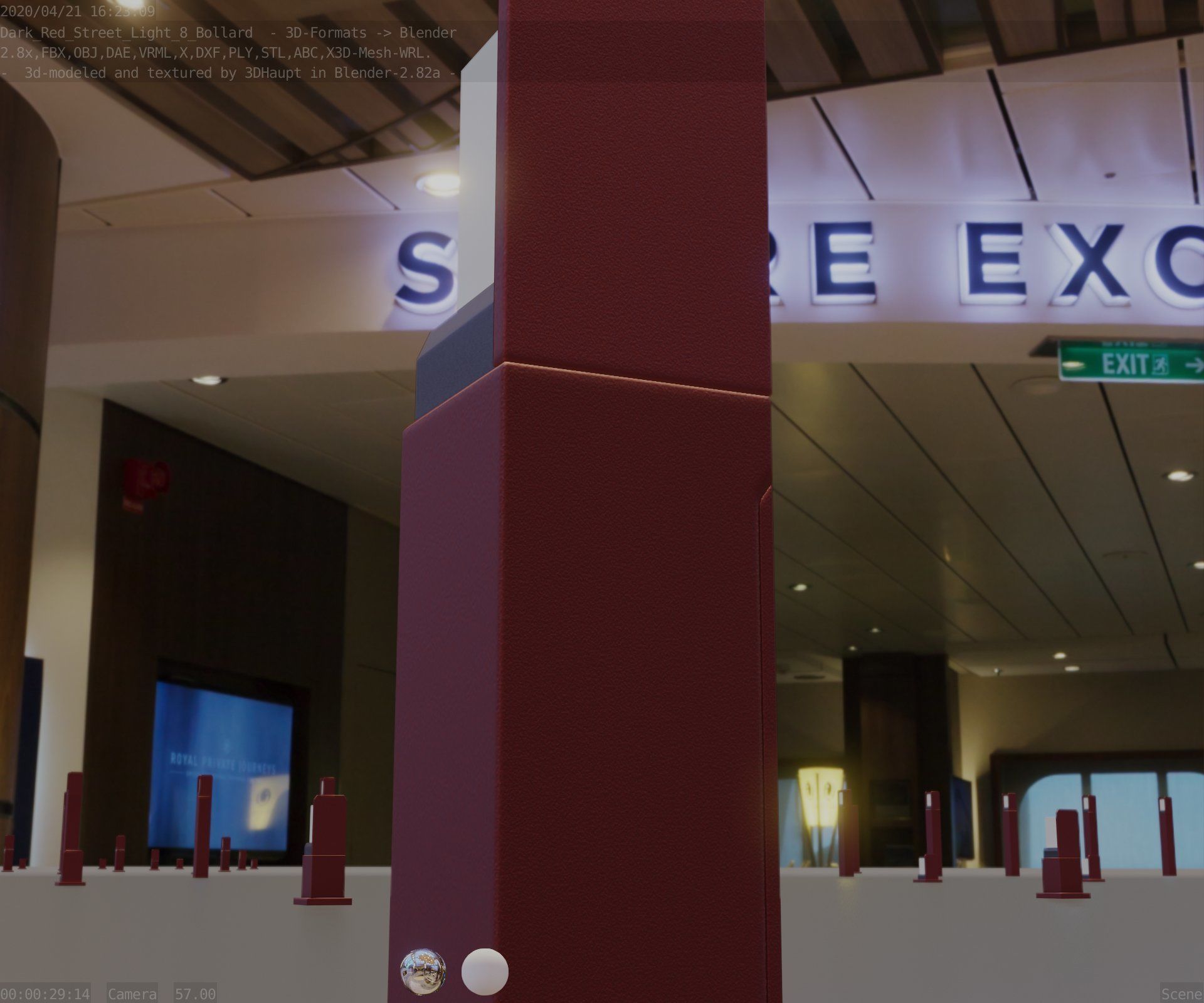 Street Light 8 Bollard 500 mm Dark Red Version 2 Low-poly 3D model_22