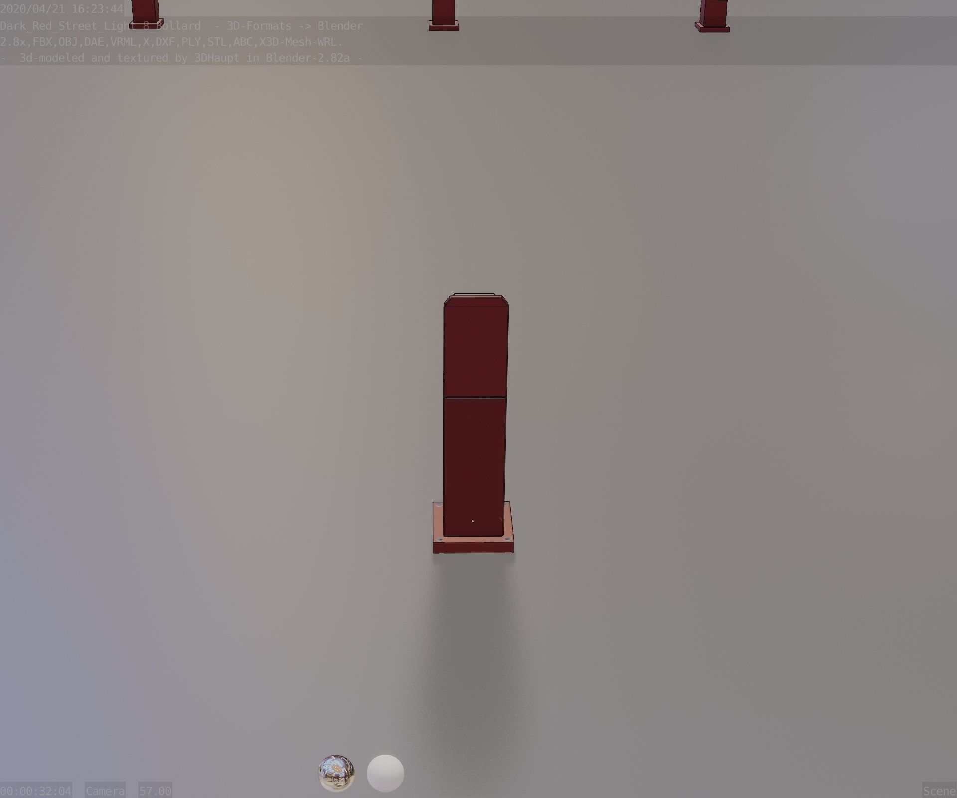 Street Light 8 Bollard 500 mm Dark Red Version 2 Low-poly 3D model_83