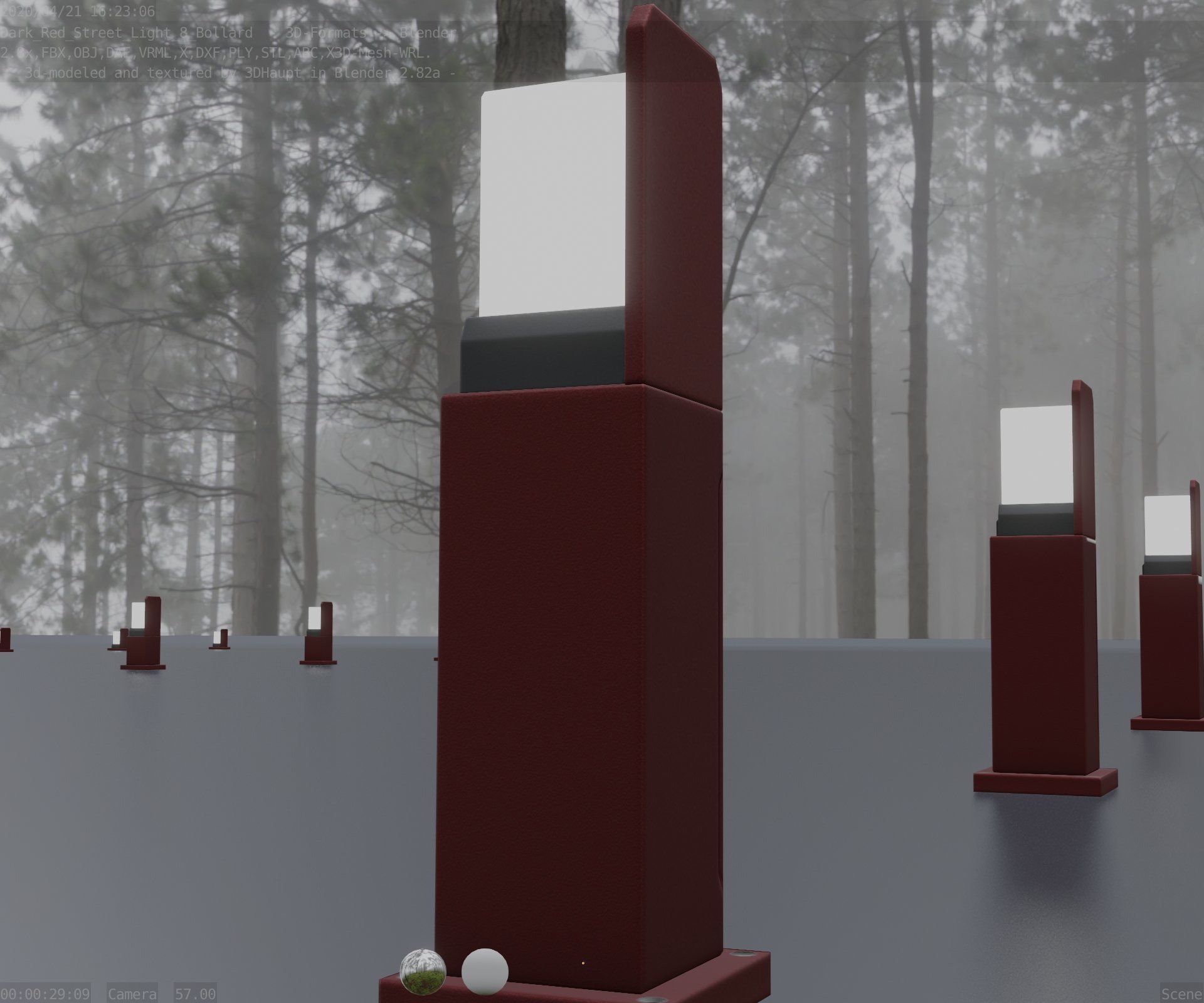 Street Light 8 Bollard 500 mm Dark Red Version 2 Low-poly 3D model_17