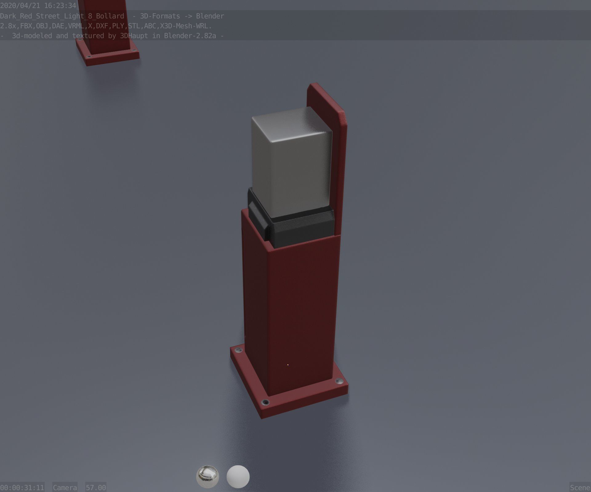 Street Light 8 Bollard 500 mm Dark Red Version 2 Low-poly 3D model_66