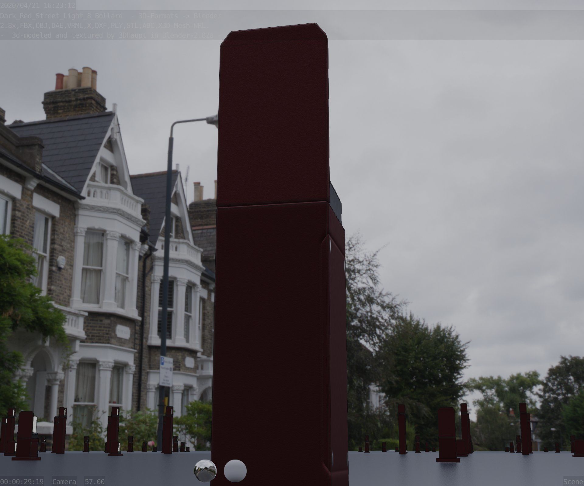 Street Light 8 Bollard 500 mm Dark Red Version 2 Low-poly 3D model_27